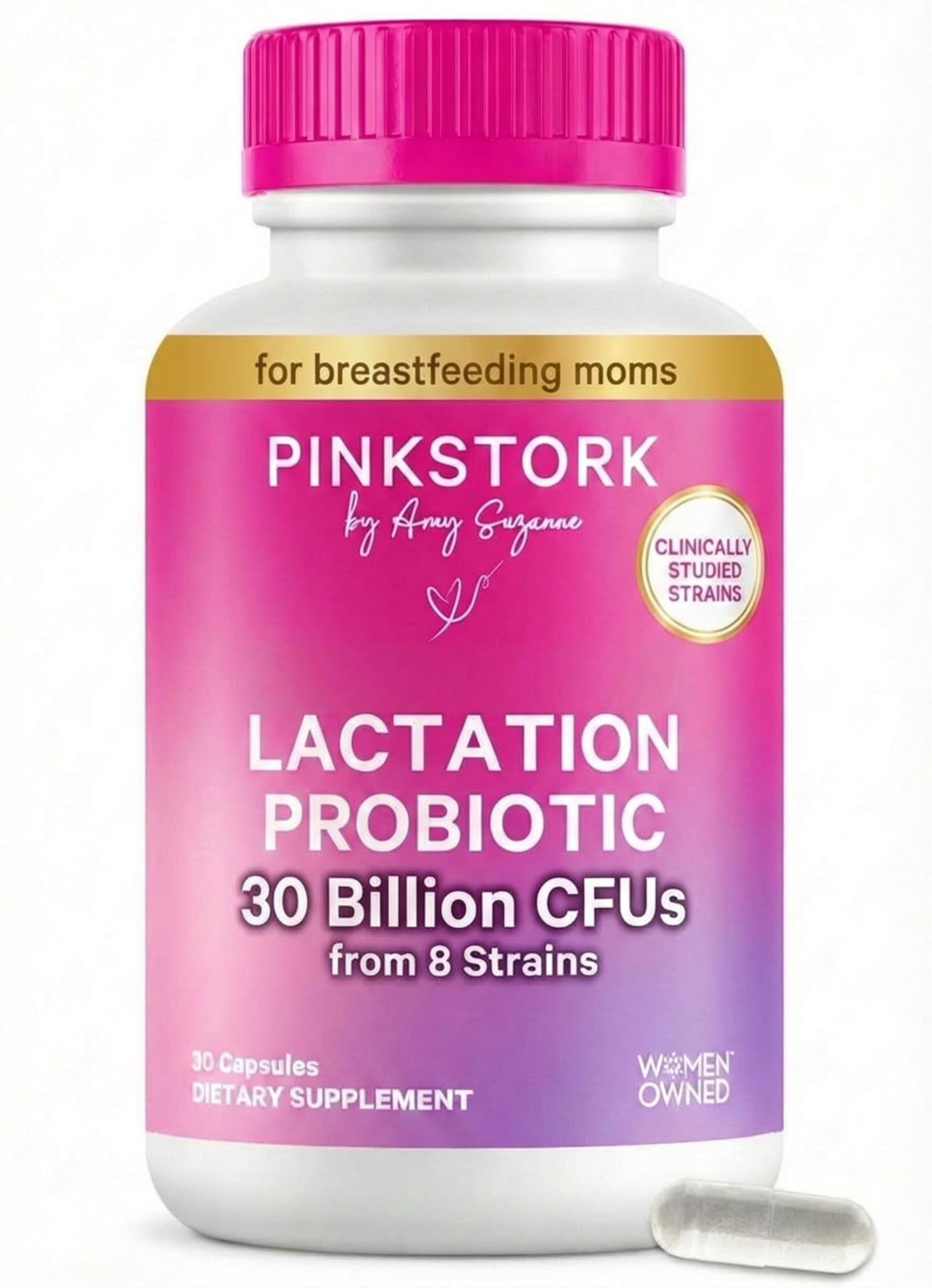 Pink Stork Total Lactation Probiotic Supplement front view
