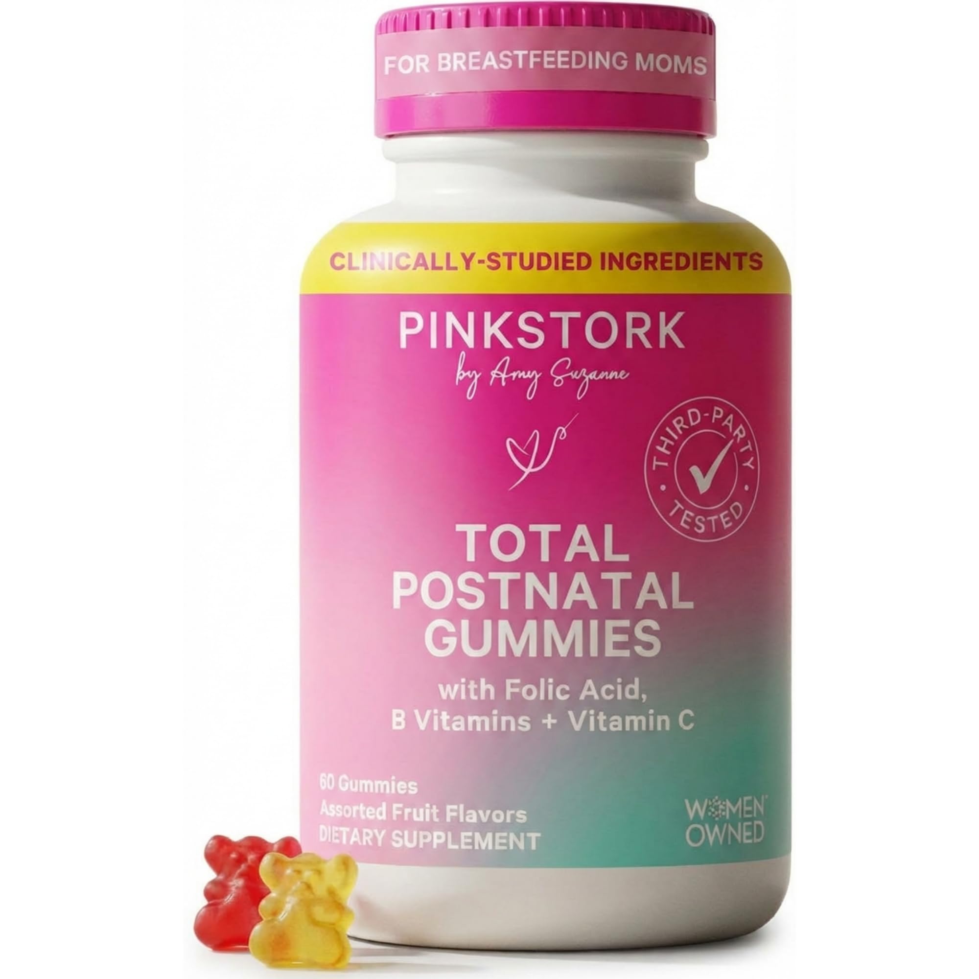 Pink Stork Total Postnatal Gummies 60 count front view
