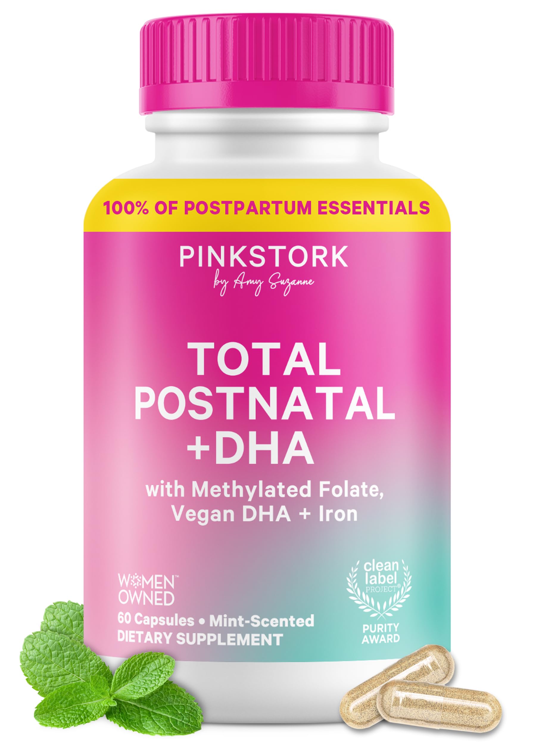 Pink Stork Total Postnatal Multivitamin 60 capsules front view