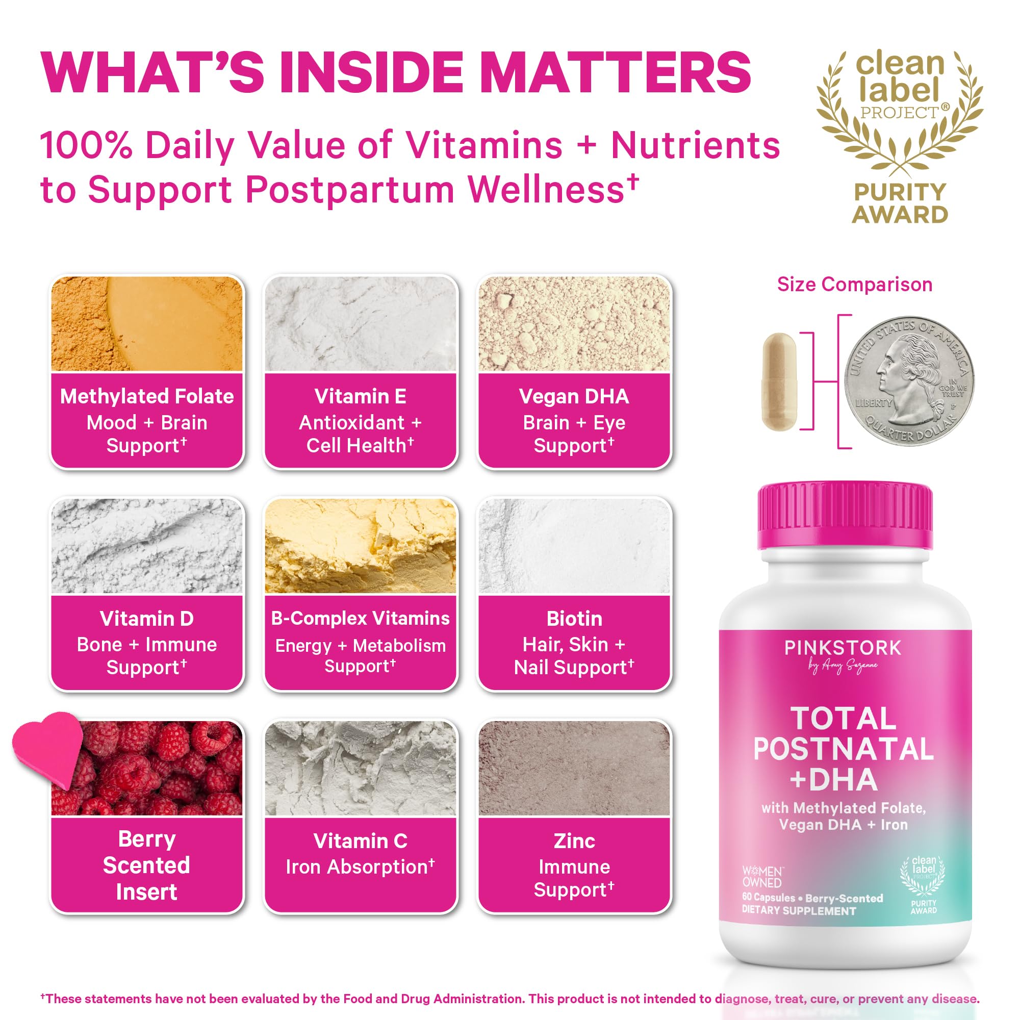 Pink Stork Total Postnatal Multivitamin bottle with label