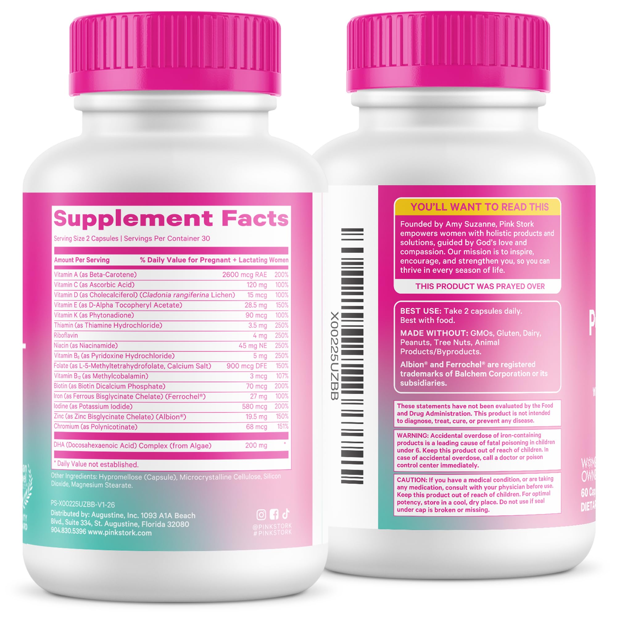 Pink Stork Total Postnatal Multivitamin capsules in a daily supplement organizer