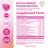 Pink Stork Total Prenatal + DHA capsules with a measuring spoon