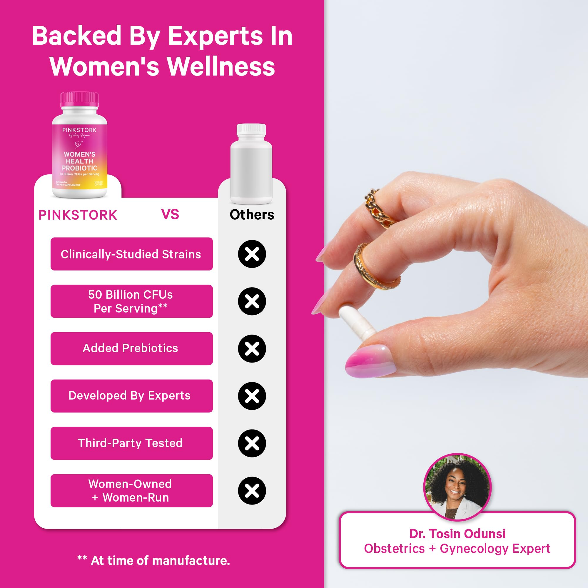 Pink Stork Women's Probiotics capsule close-up
