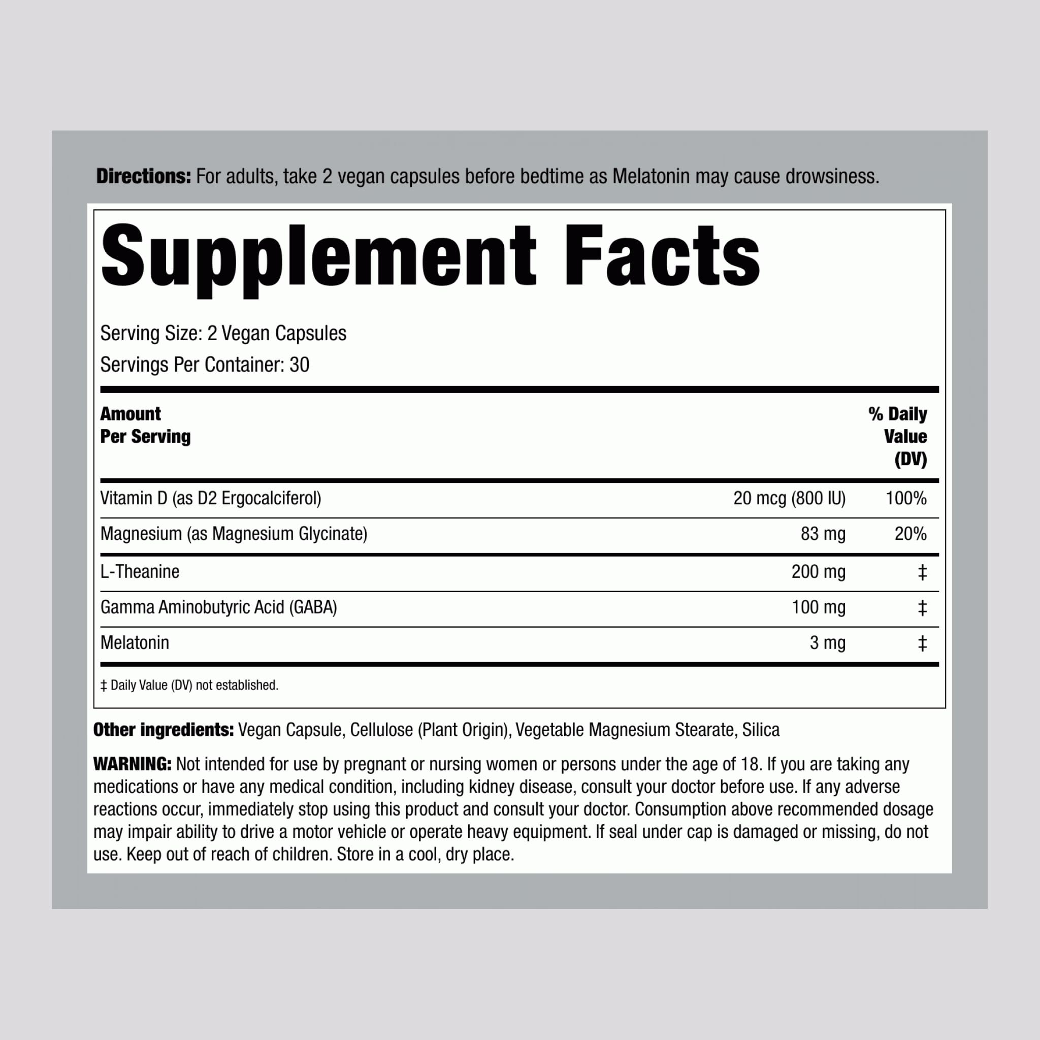 Piping Rock 5-IN-1 Sleep Supplement Capsules side view