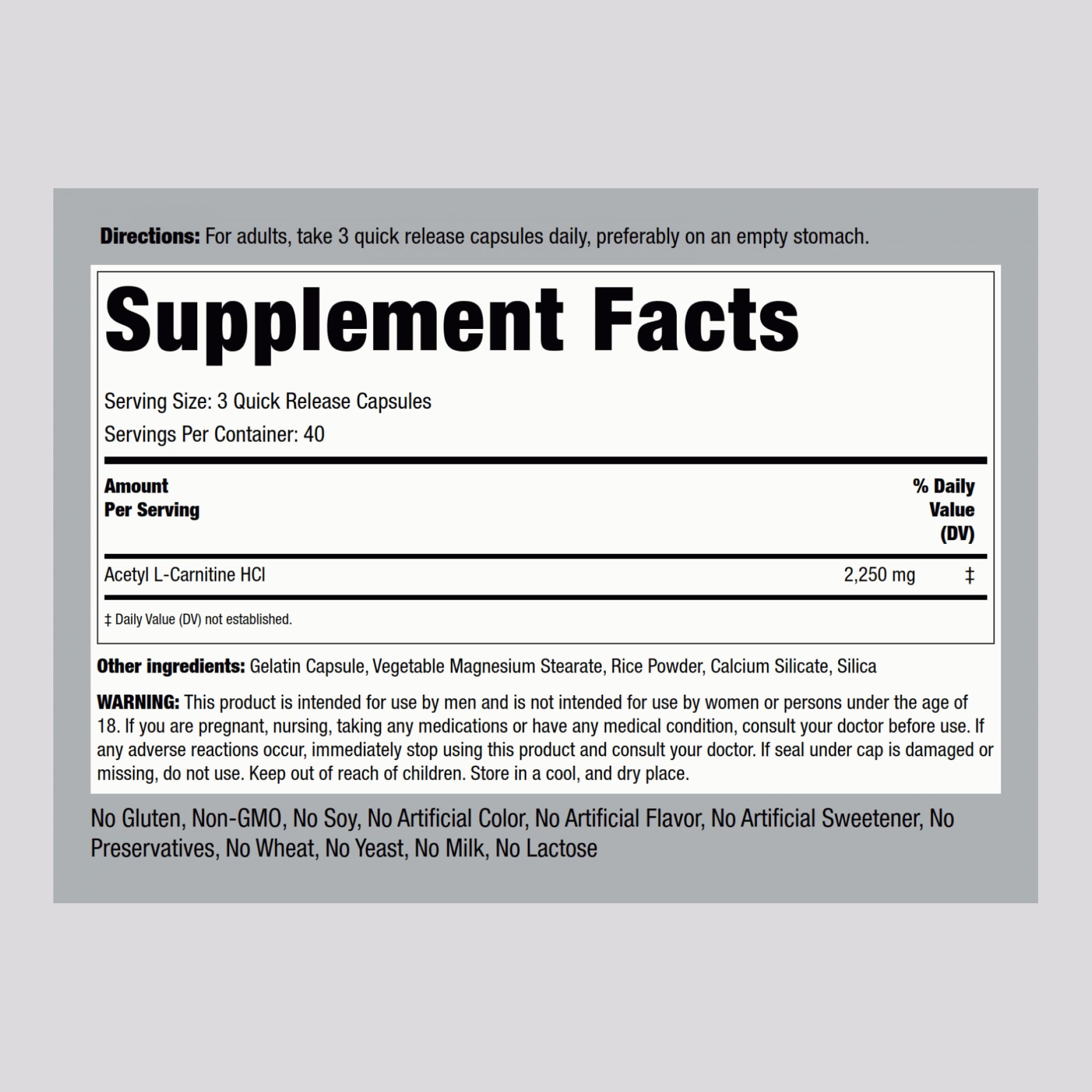 Piping Rock Acetyl-L-Carnitine 150g side view