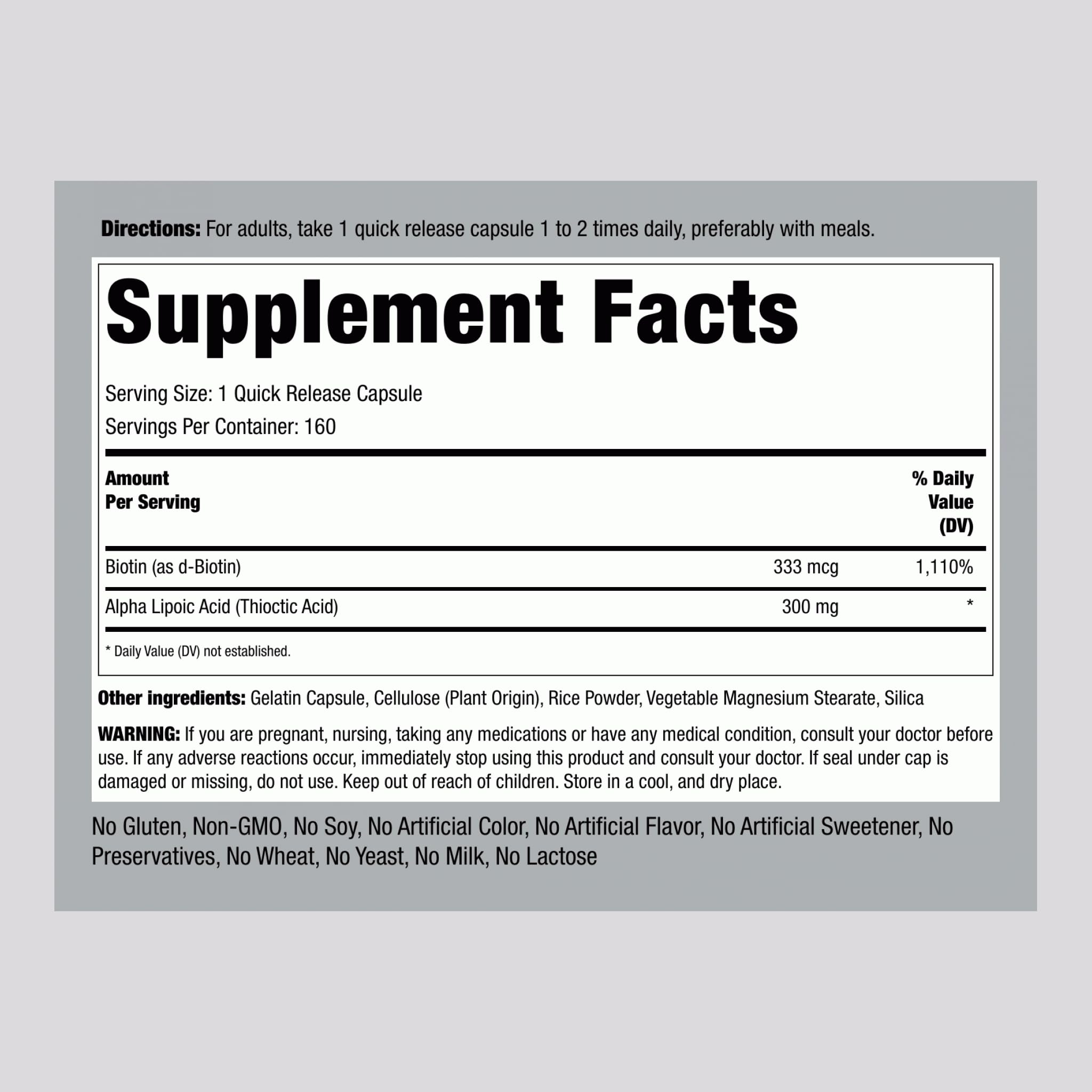 Piping Rock Alpha Lipoic Acid 300mg capsule bottle side view