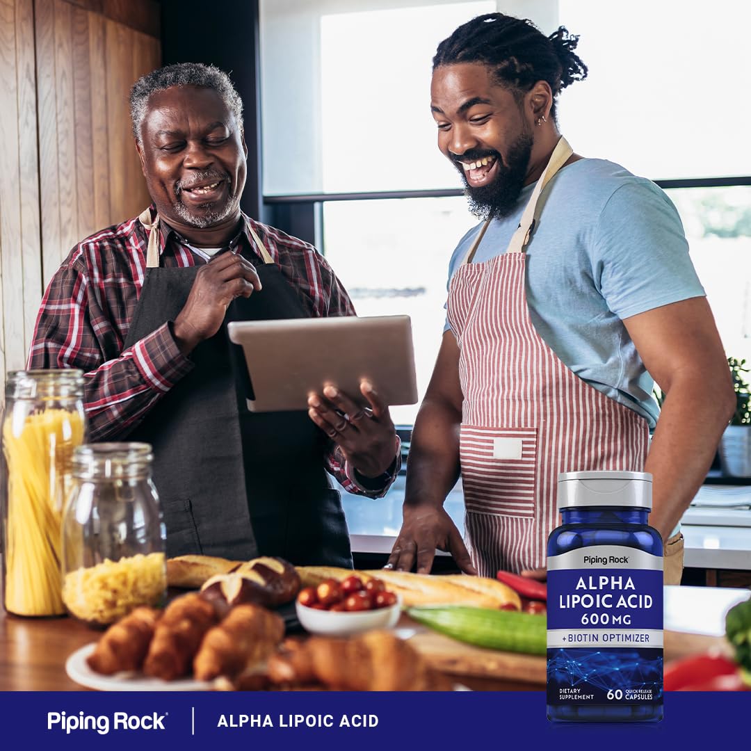 Piping Rock Alpha Lipoic Acid 600 mg capsules with a measuring spoon