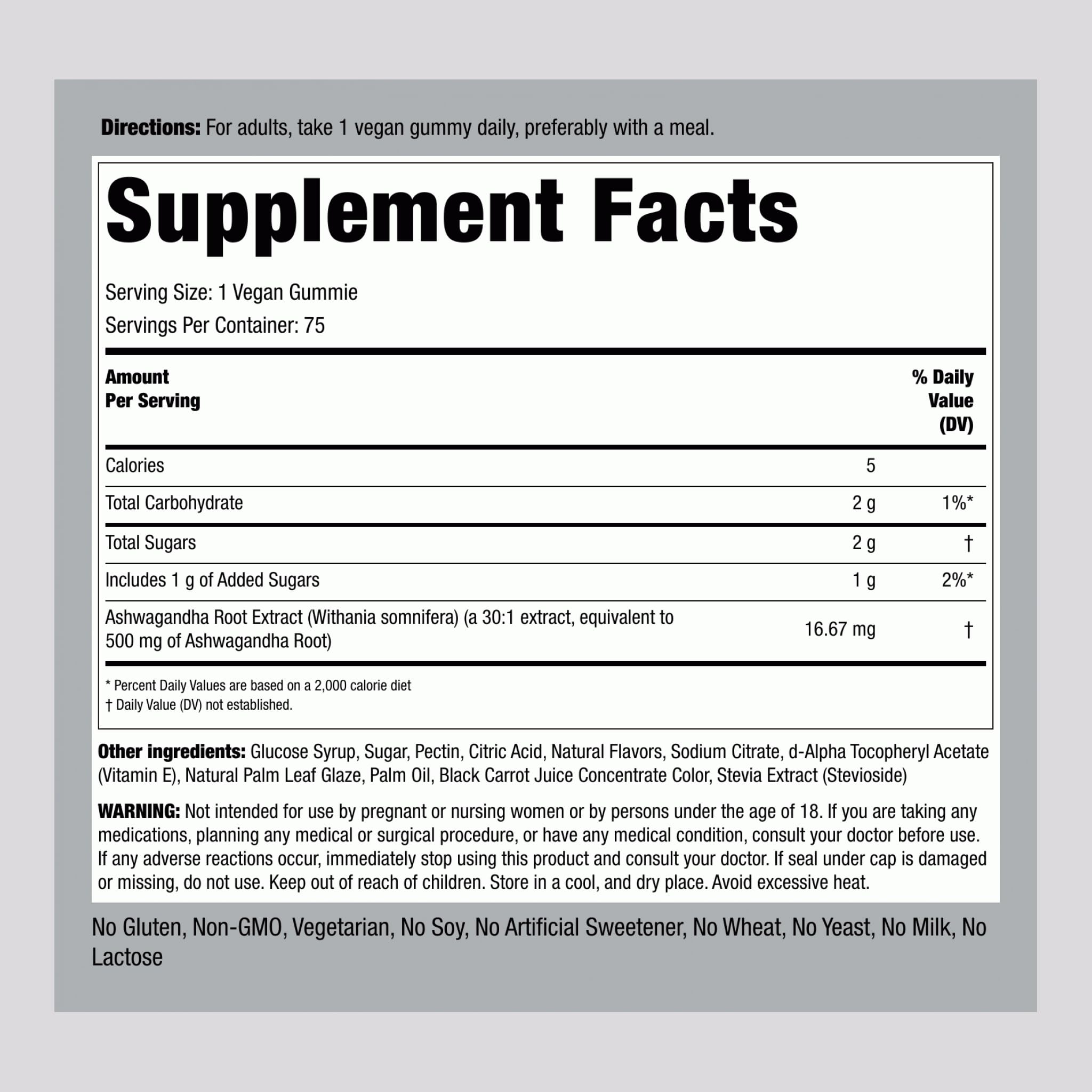 Piping Rock Ashwagandha Gummies packaging side view