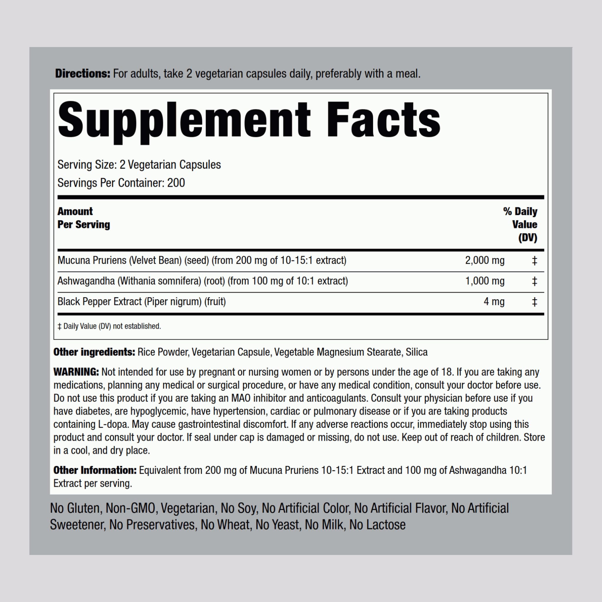Piping Rock Ashwagandha Supplement side view showing capsule size