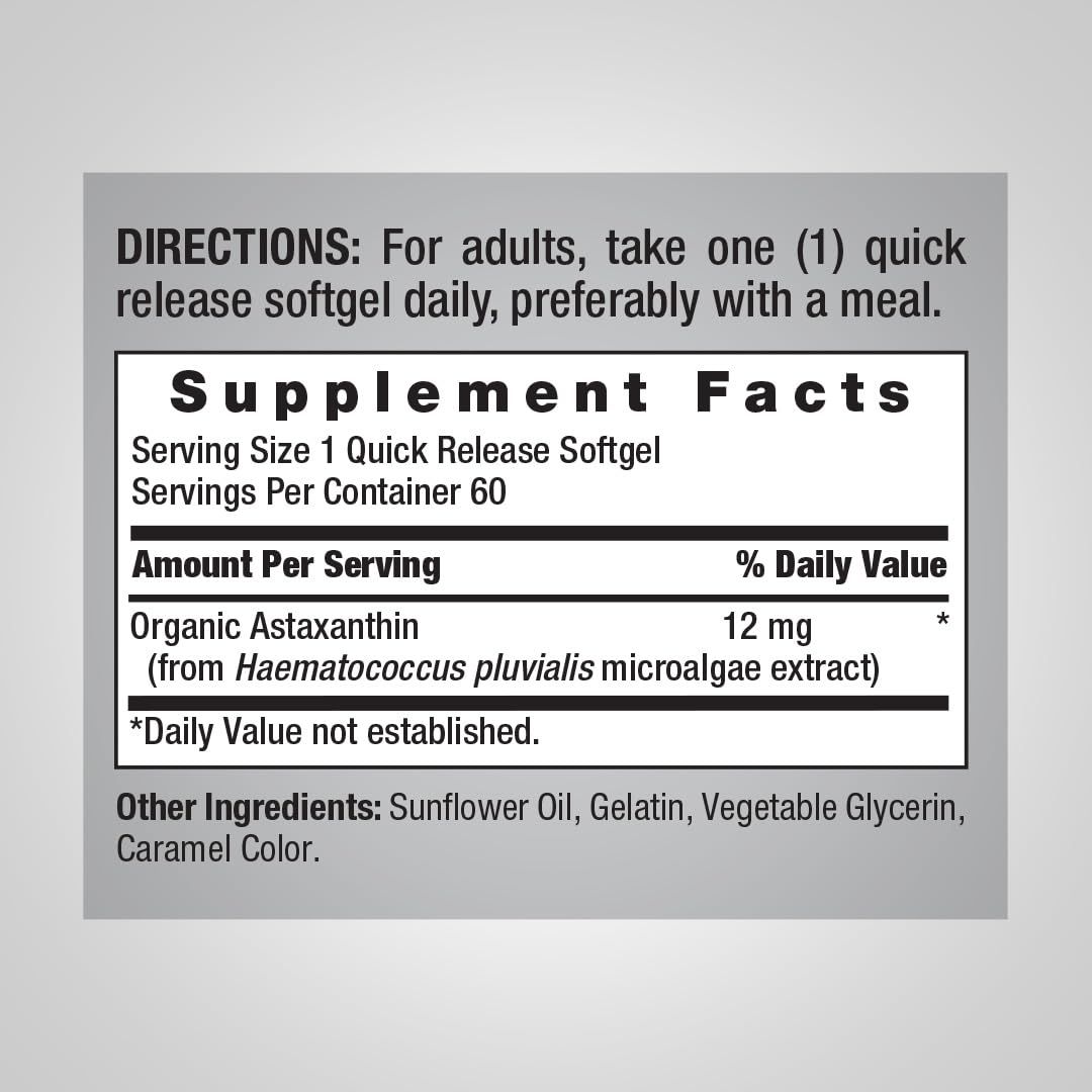 Piping Rock Astaxanthin bottle with label details