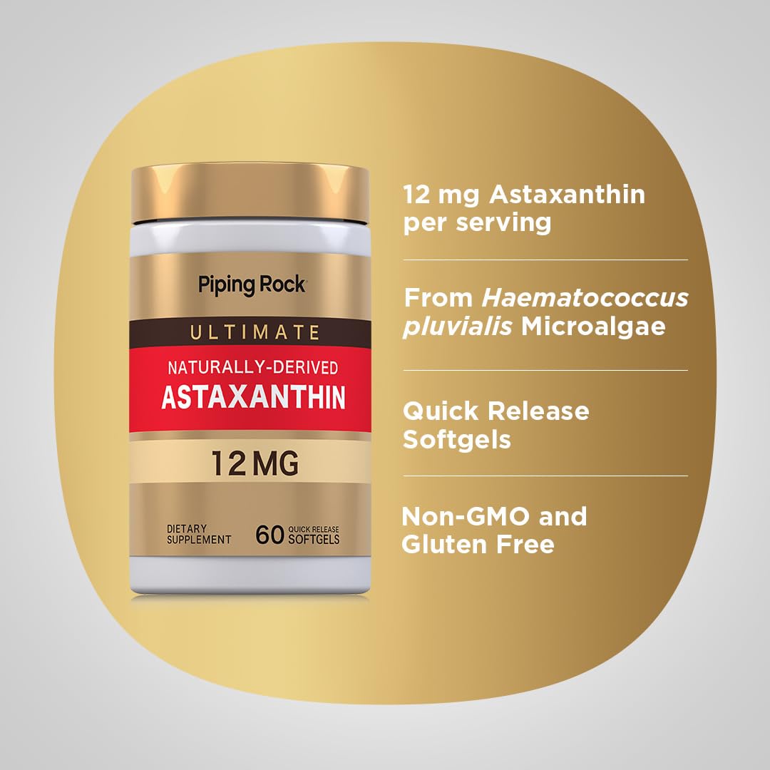 Piping Rock Astaxanthin softgels on a wooden surface