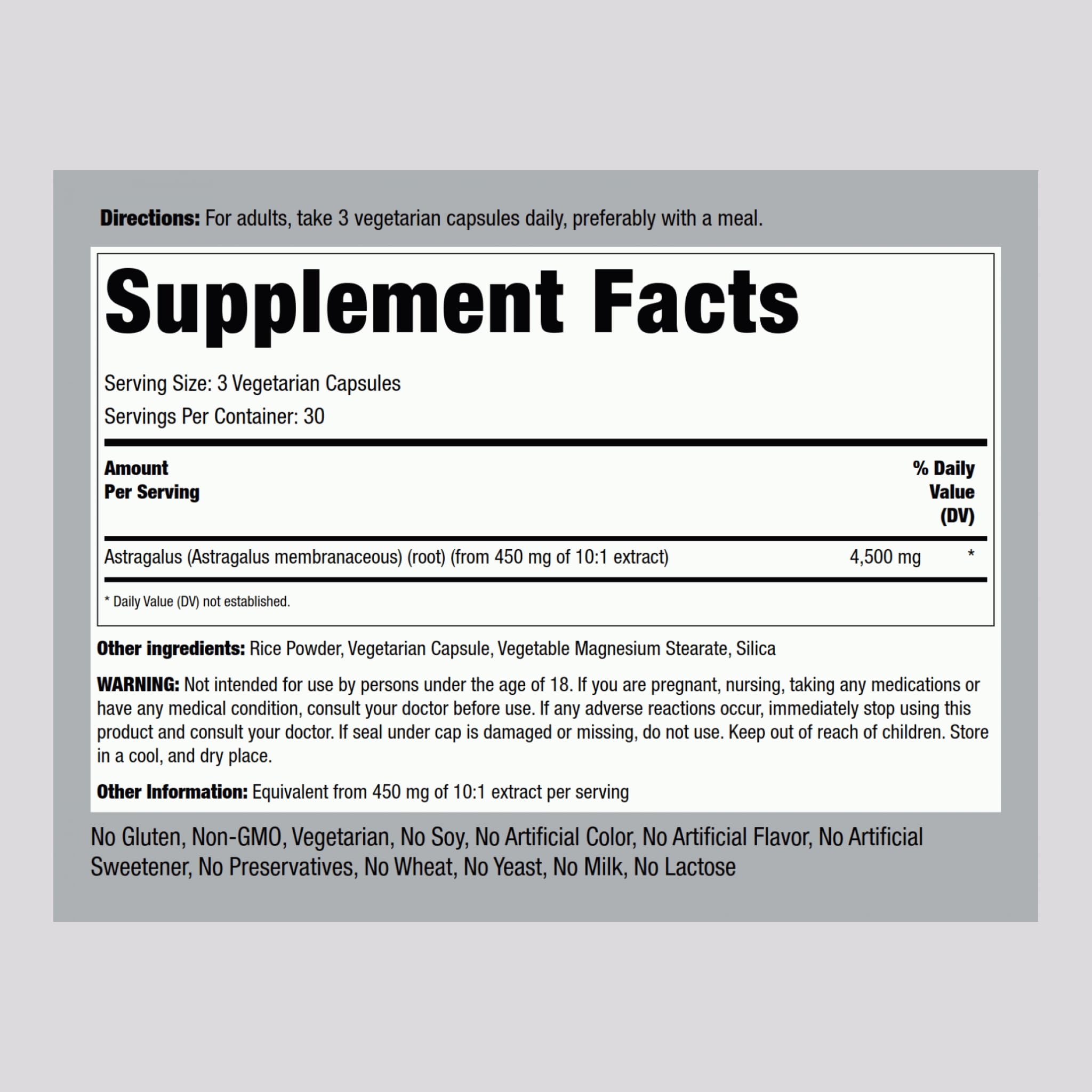 Piping Rock Astragalus Concentrated Extract packaging side view