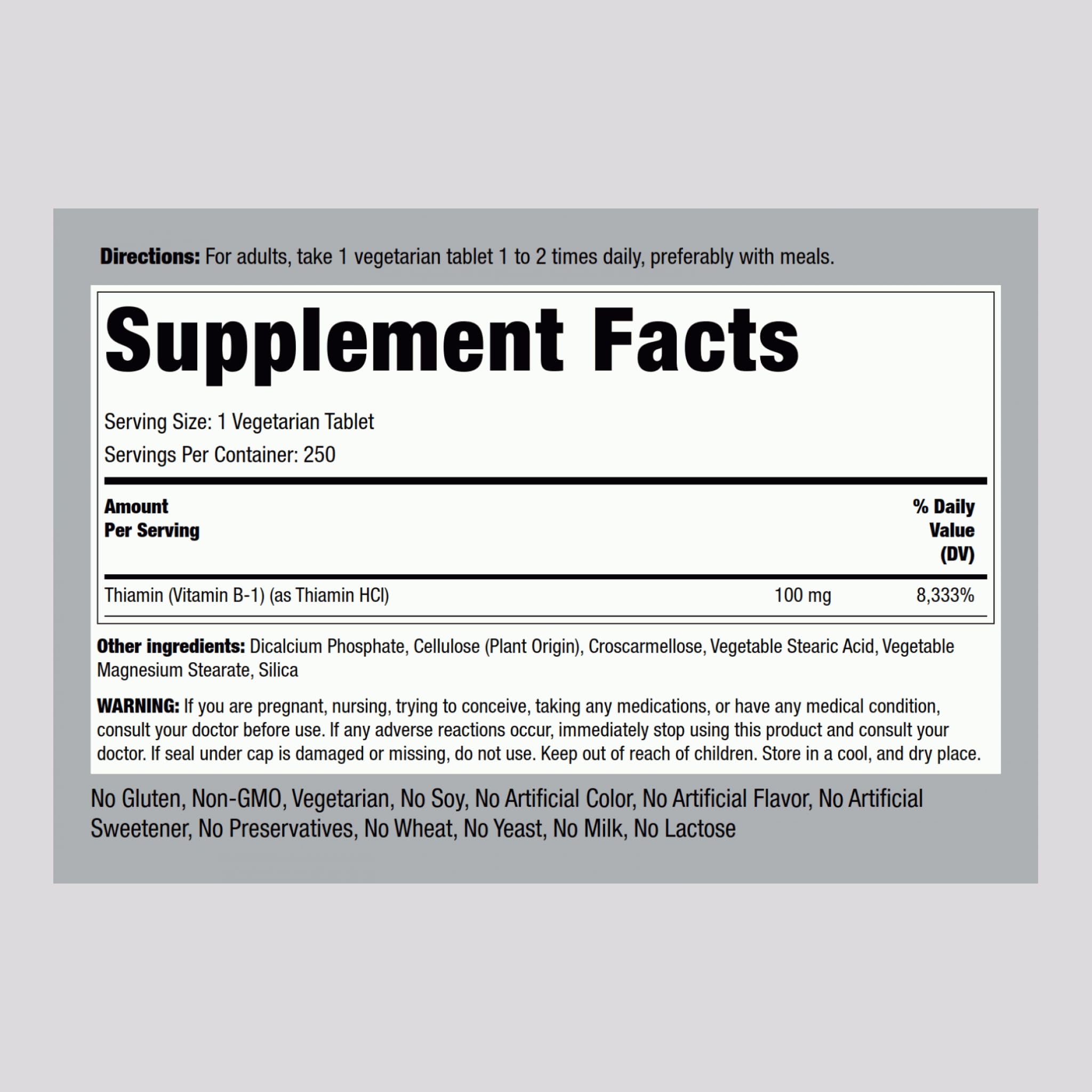 Piping Rock B1 (Thiamine) supplement bottle side view