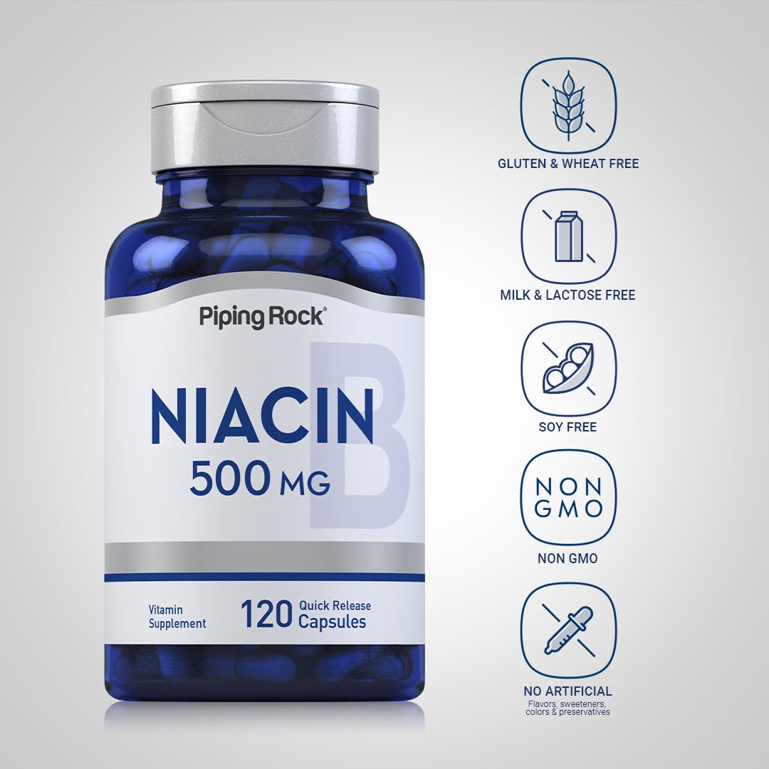 Piping Rock B3 (Niacin) 100g vegetarian tablets side view