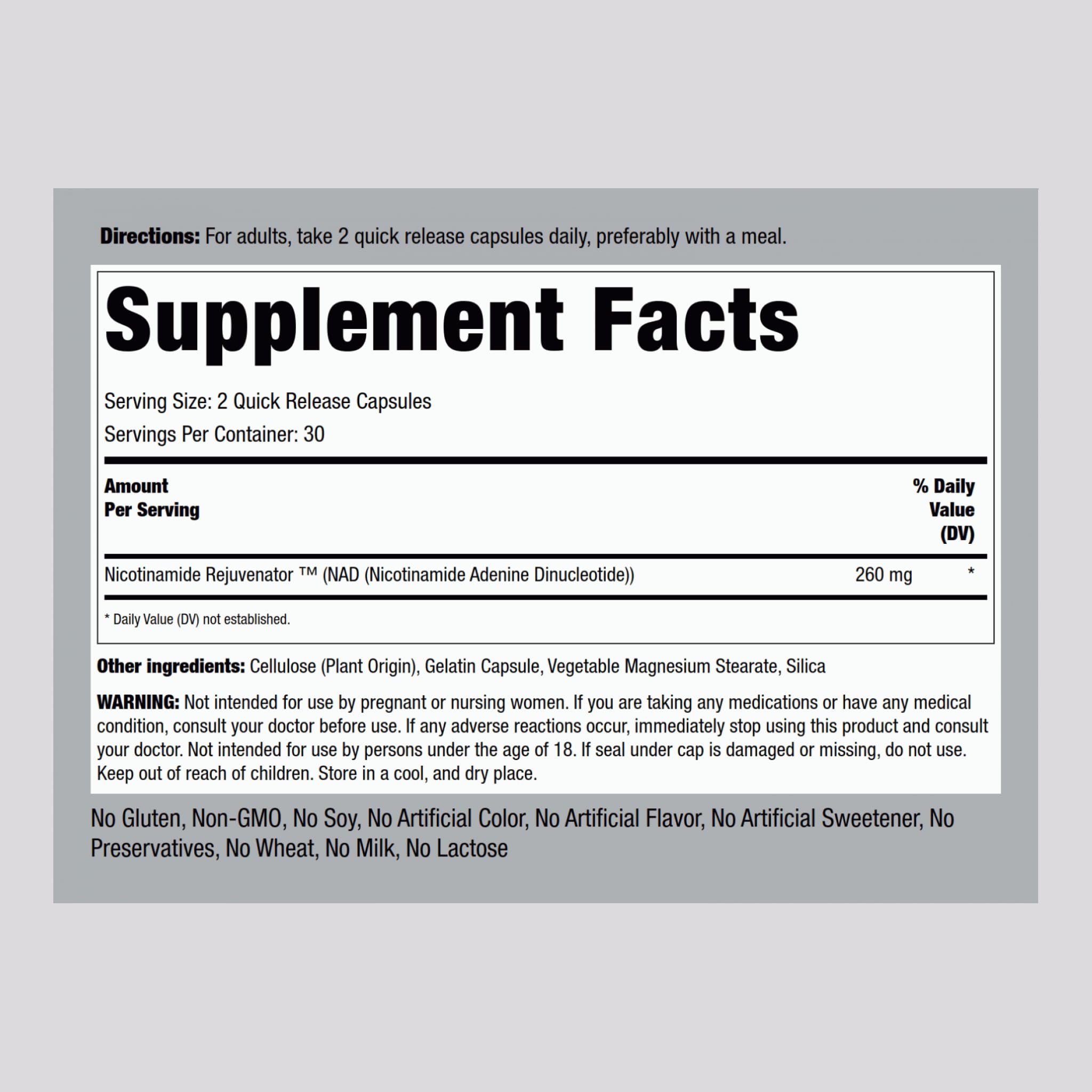 Piping Rock B3 (Niacin) Quick Release Capsules side view