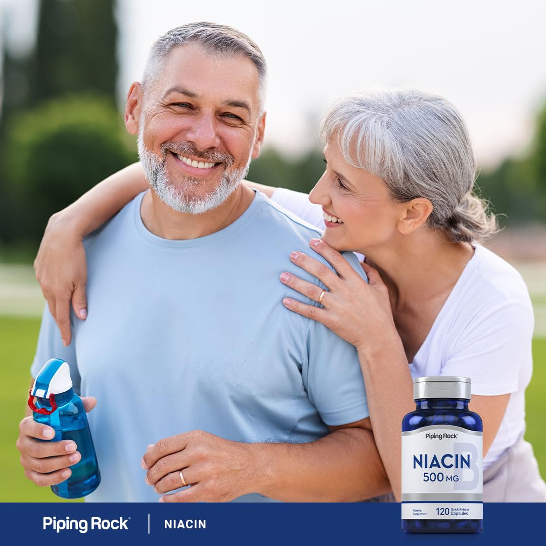 Piping Rock B3 (Niacin) vegetarian tablets with a measuring spoon