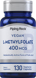 Piping Rock B9 (Folic Acid) 667 mcg vegetarian capsules front view