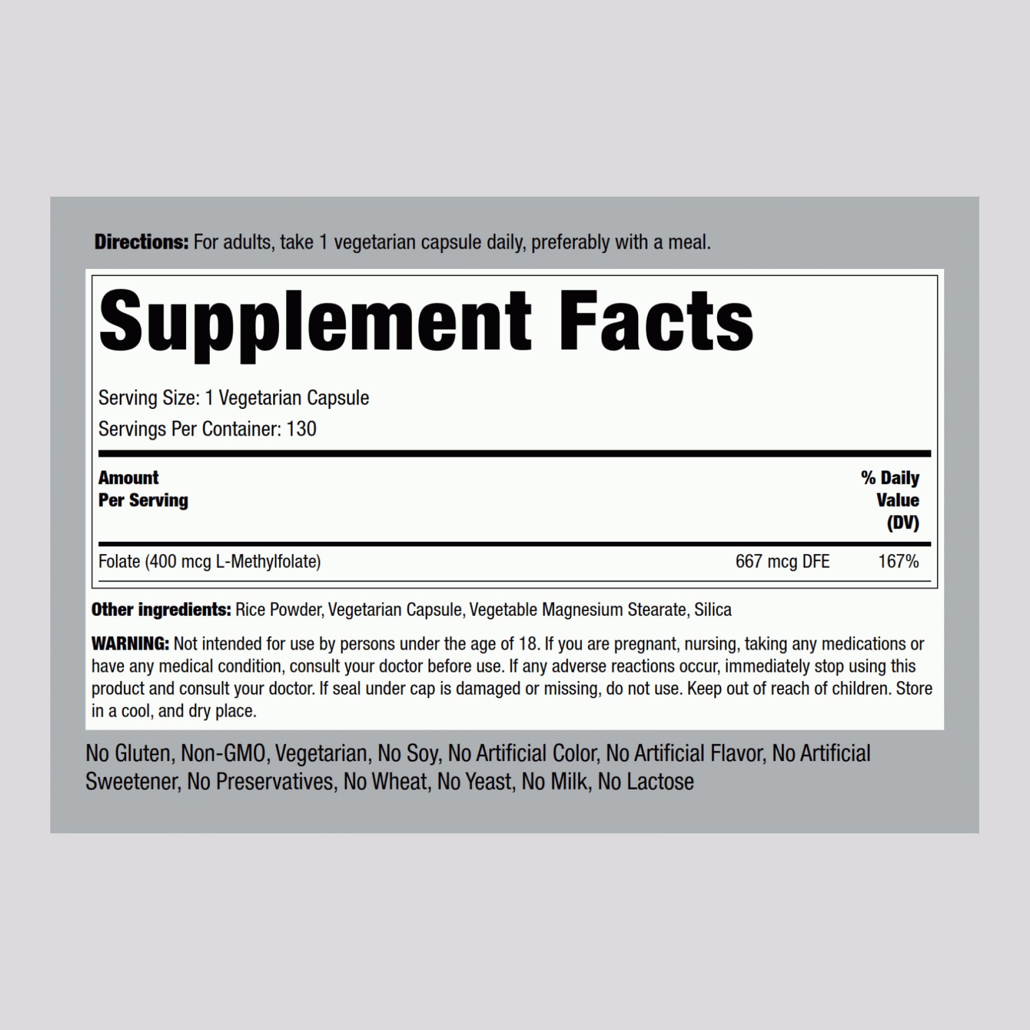 Piping Rock B9 (Folic Acid) capsule bottle side view