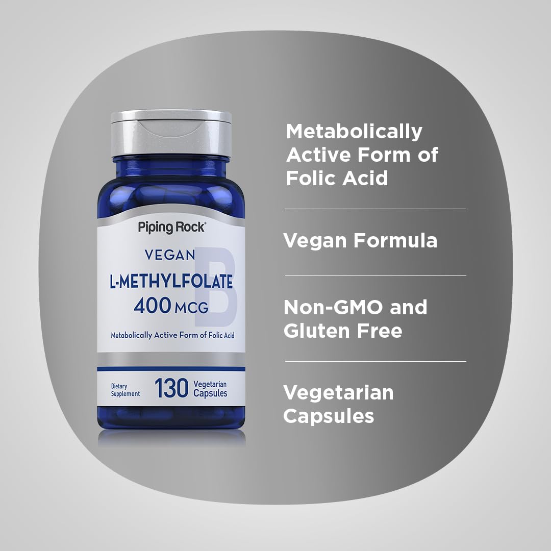 Piping Rock B9 (Folic Acid) capsules on a wooden table