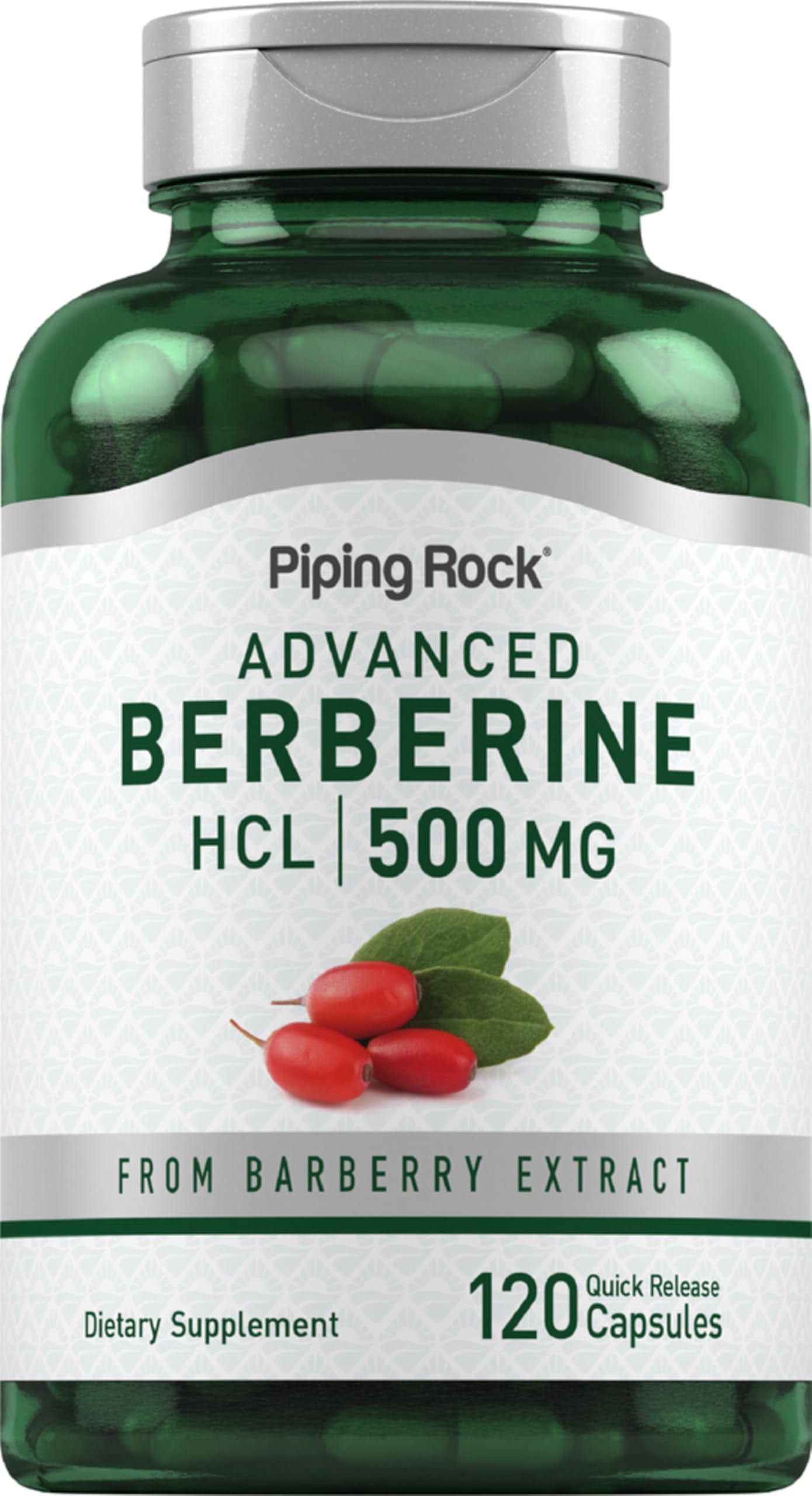 Piping Rock Berberine HCL 500mg capsule bottle front view