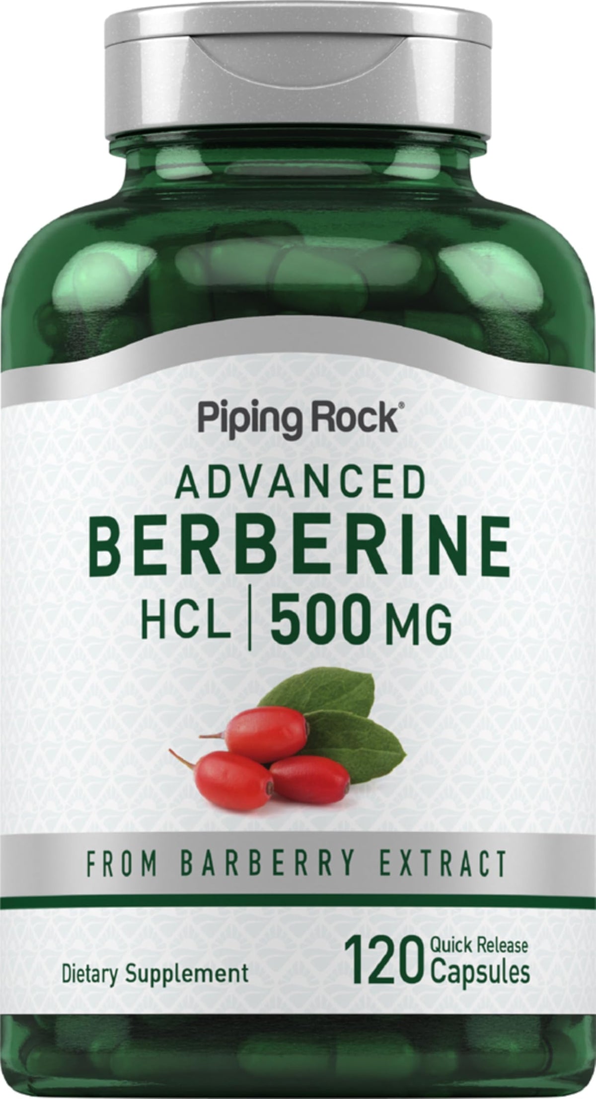 Piping Rock Berberine HCL 500mg capsule bottle front view