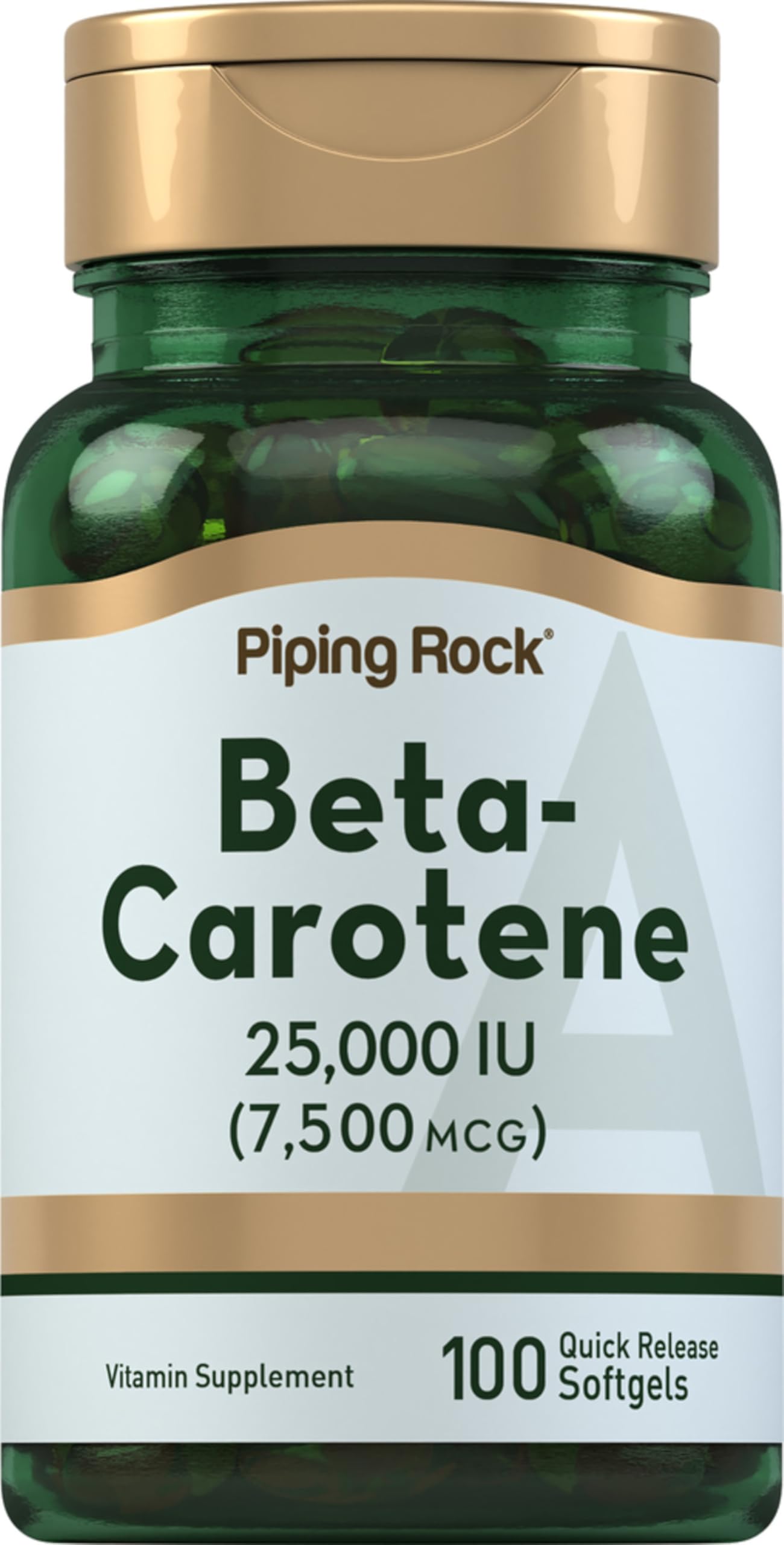 Piping Rock Beta Carotene 25,000 IU softgel capsules front view