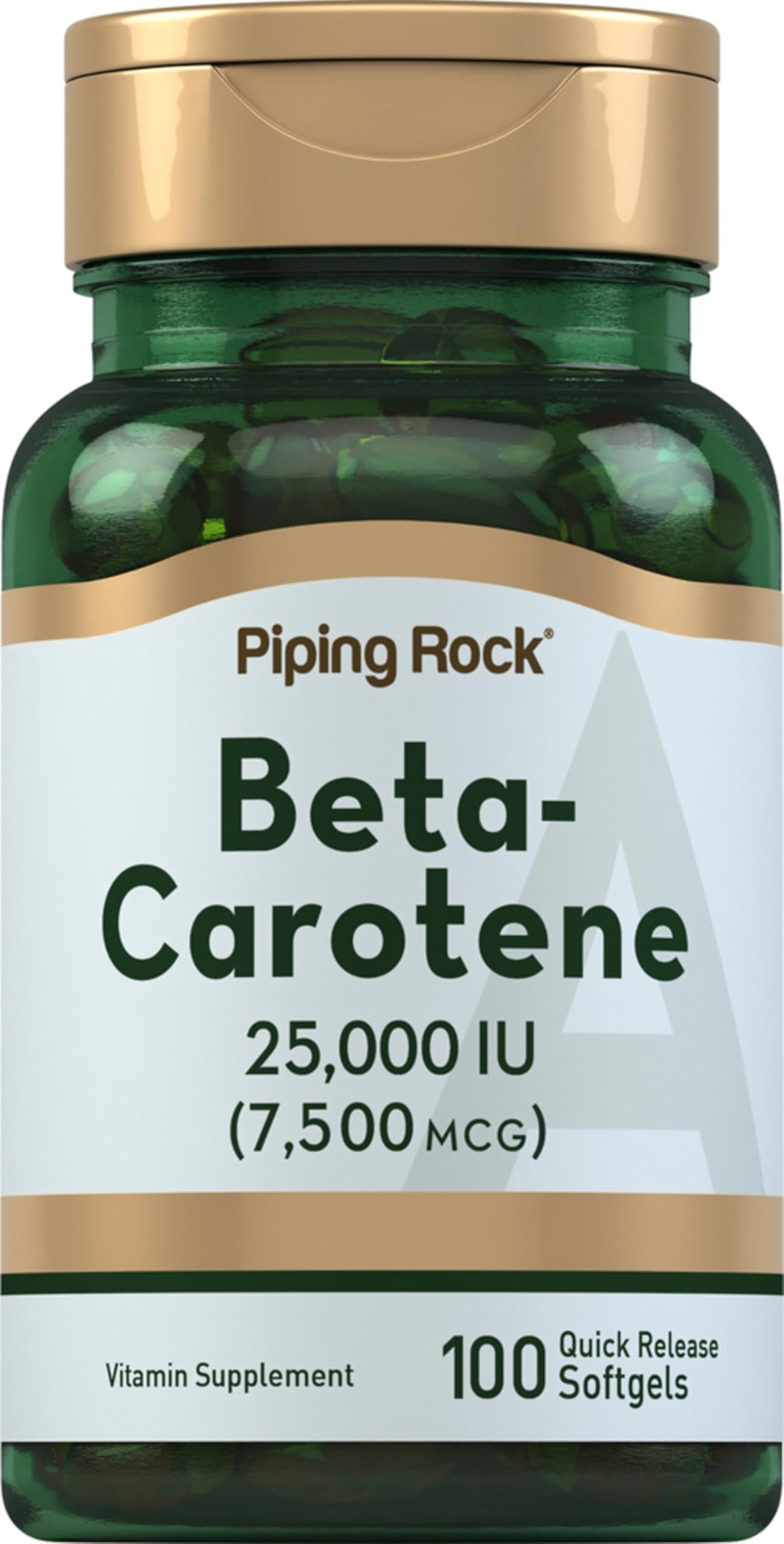 Piping Rock Beta Carotene 25,000 IU softgel capsules front view