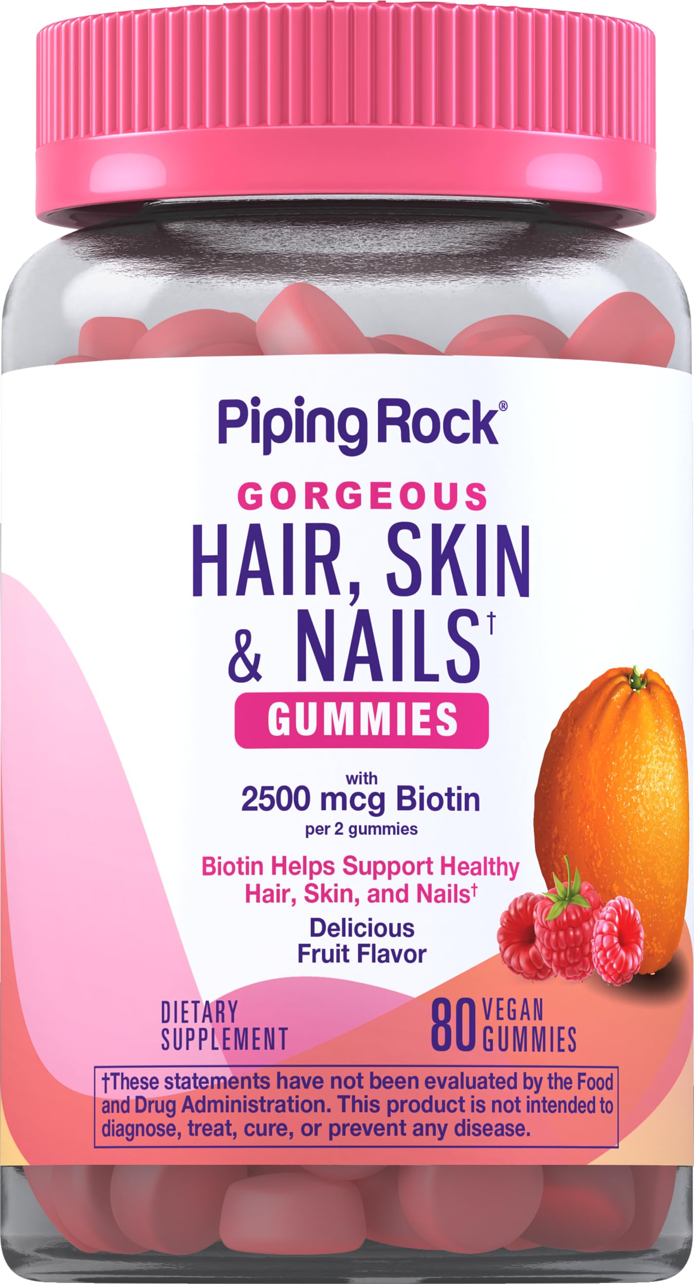 Piping Rock Biotin 181g supplement front view with fruit flavour