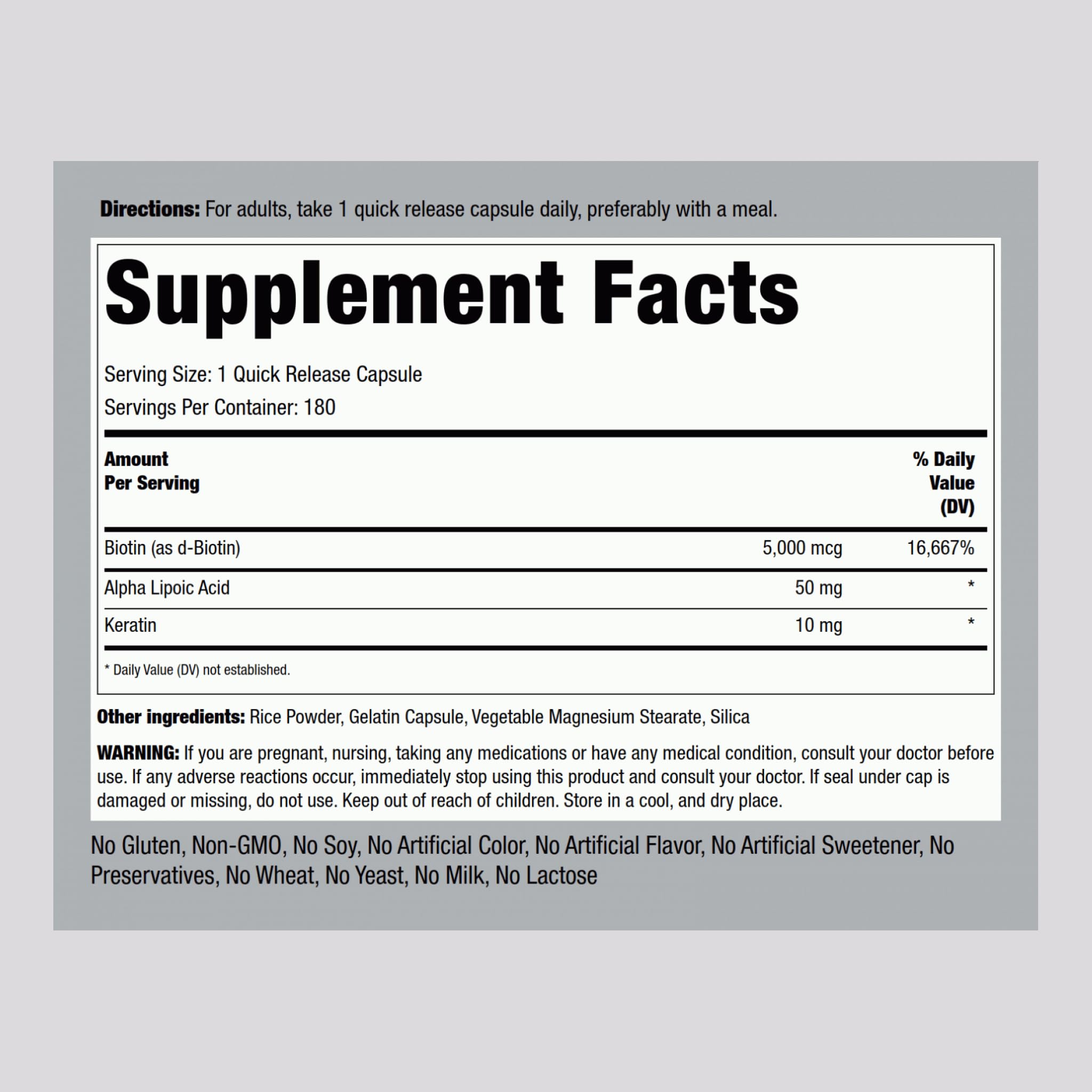 Piping Rock Biotin B7 100g back view with ingredients