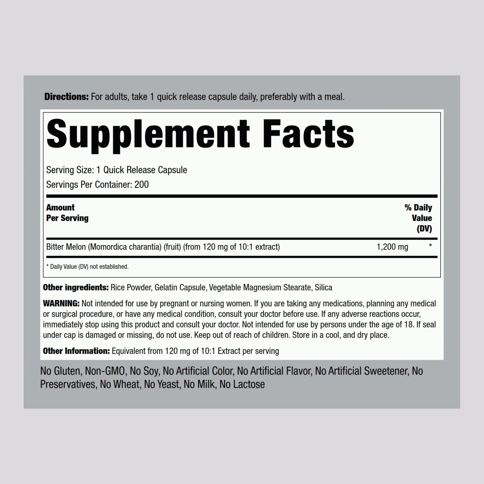 Piping Rock Bitter Melon Extract Capsules side view