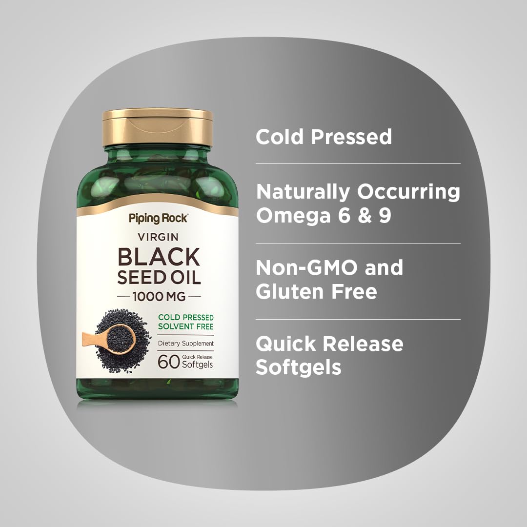 Piping Rock Black Seed Oil 1000 mg softgels close-up