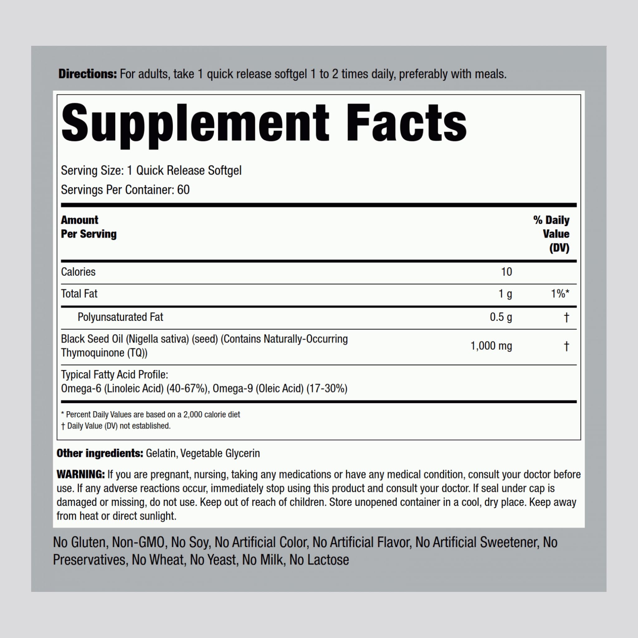 Piping Rock Black Seed Oil 1000 mg softgels packaging