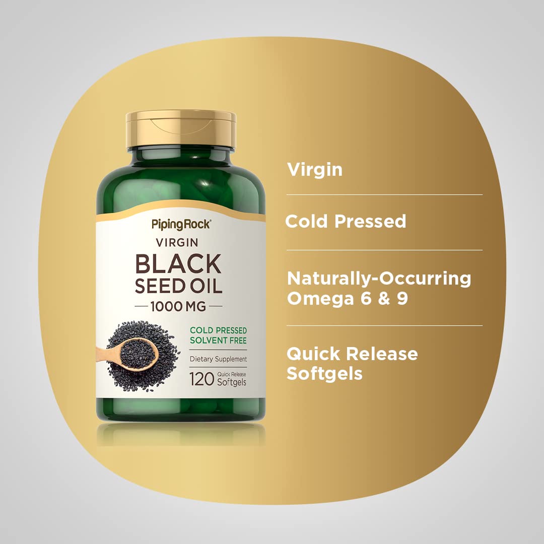 Piping Rock Black Seed Oil Cold Pressed Softgels close-up