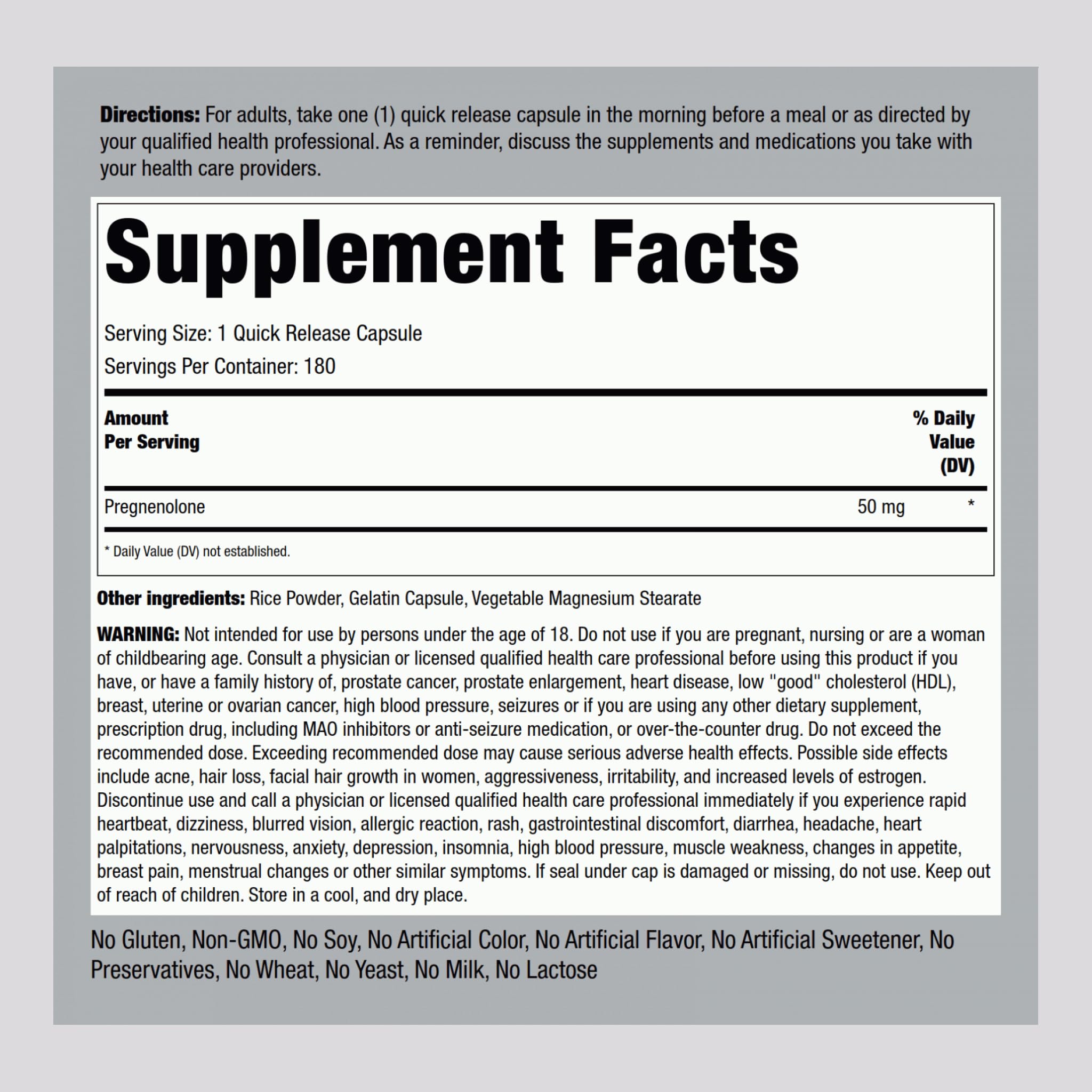 Piping Rock Blended Vitamin & Mineral Supplement 50 mg capsule side view