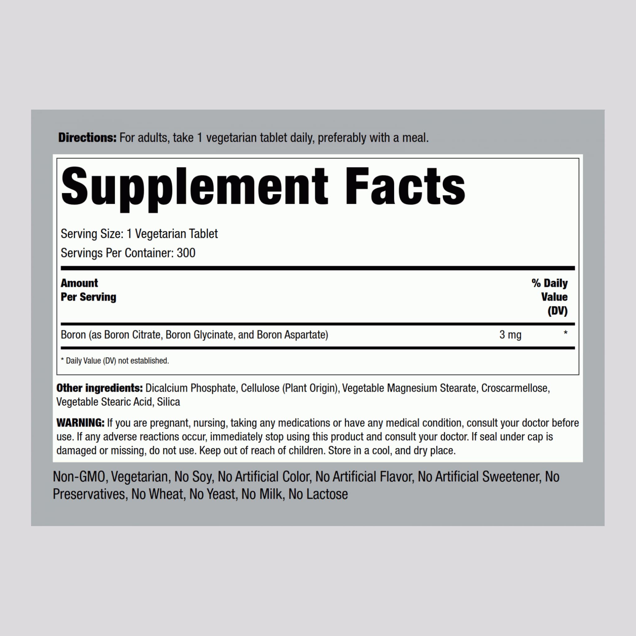 Piping Rock Boron Trace Mineral Supplement side view