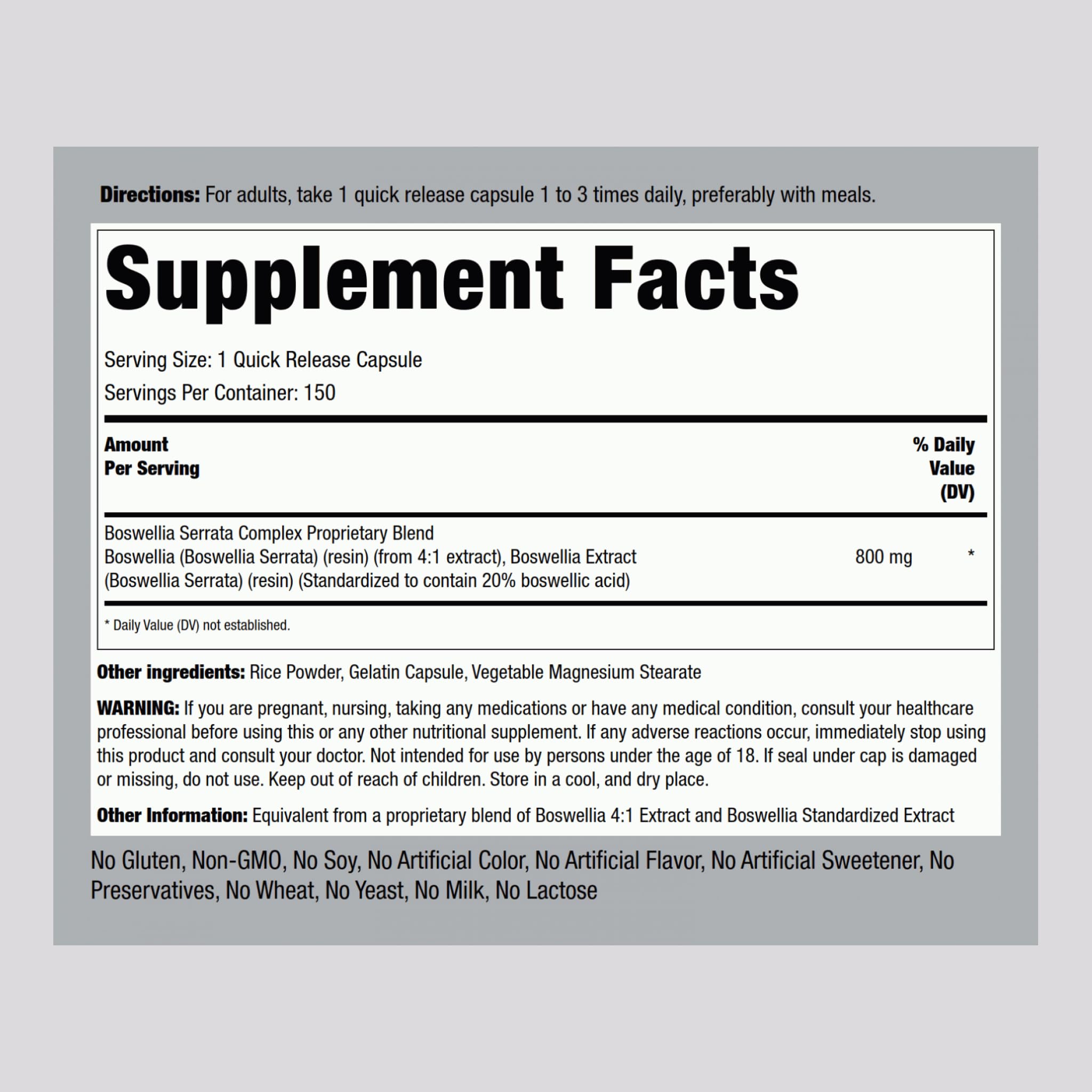 Piping Rock Boswellia Serrata Complex quick release capsules