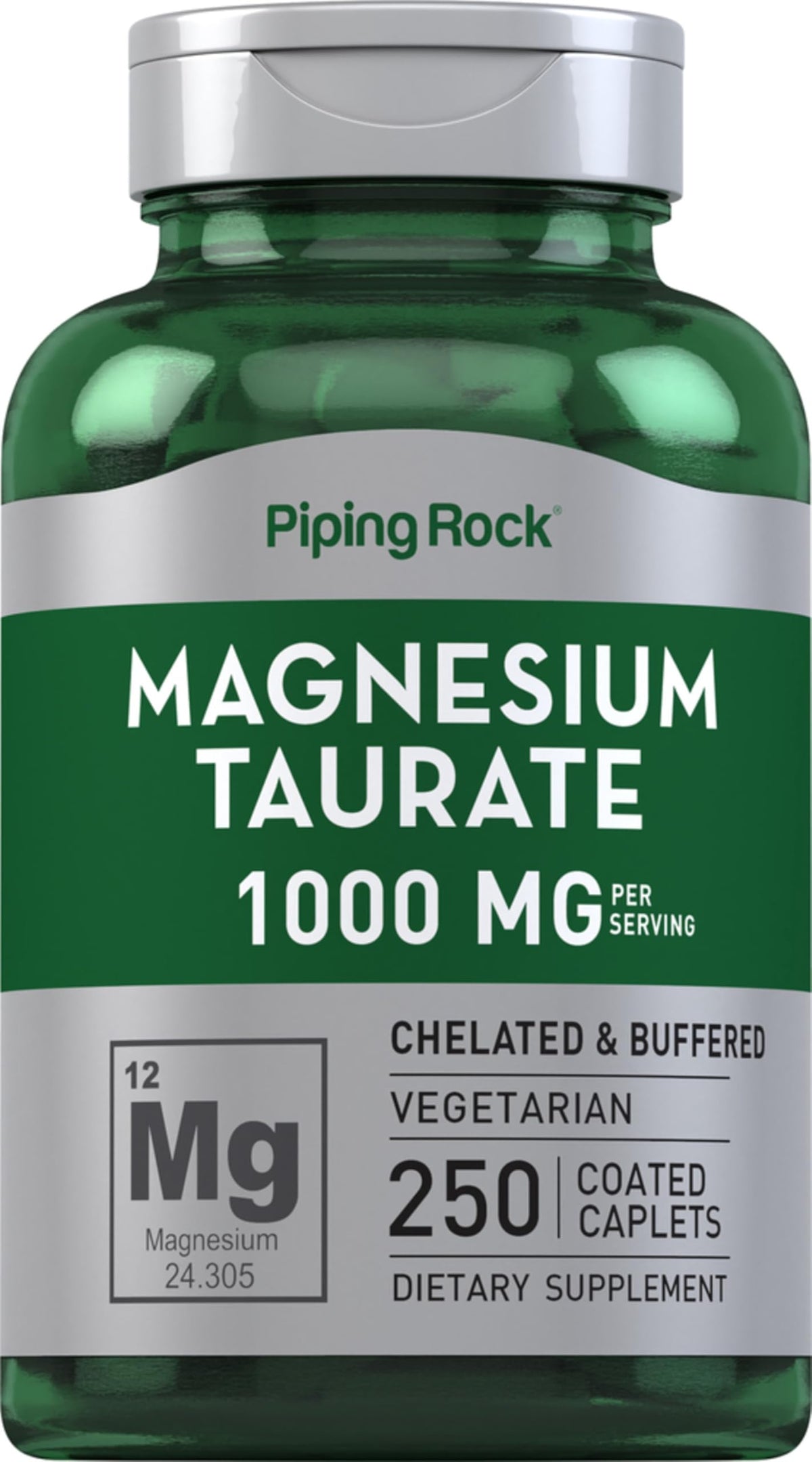 Piping Rock Buffered Magnesium Taurate 1000 mg caplets front view