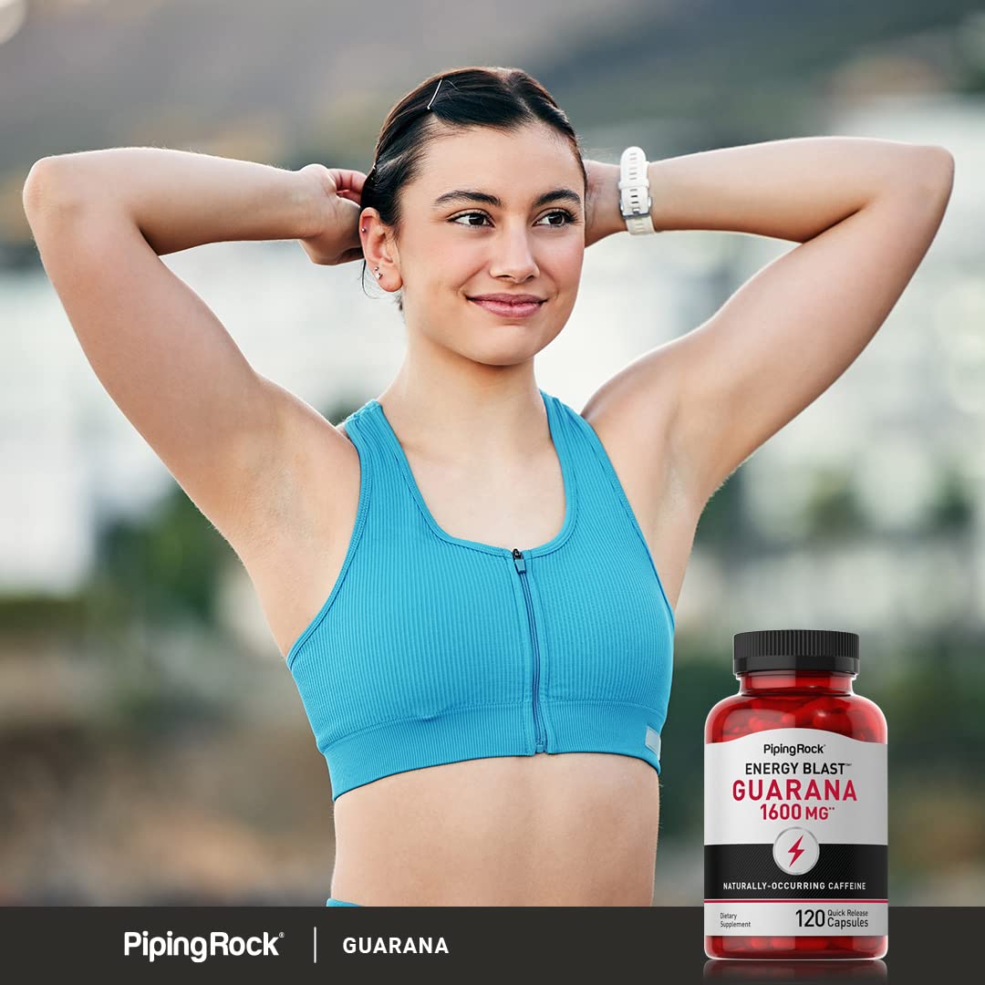 Piping Rock Caffeine Energy Blast capsules on a wooden table