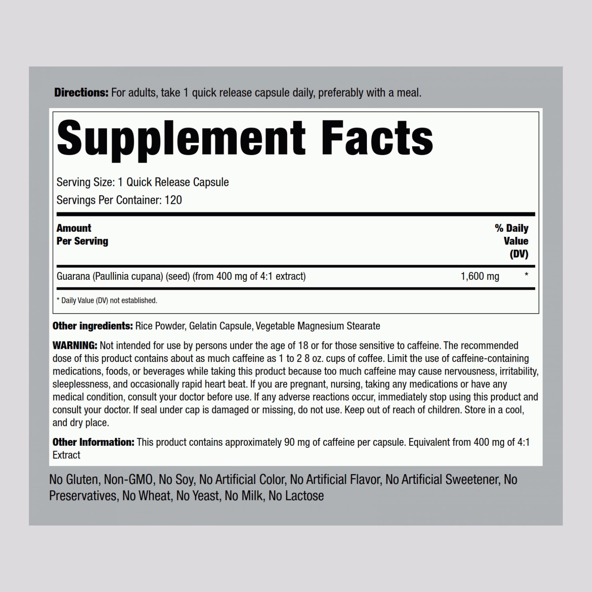 Piping Rock Caffeine Energy Blast capsules side view