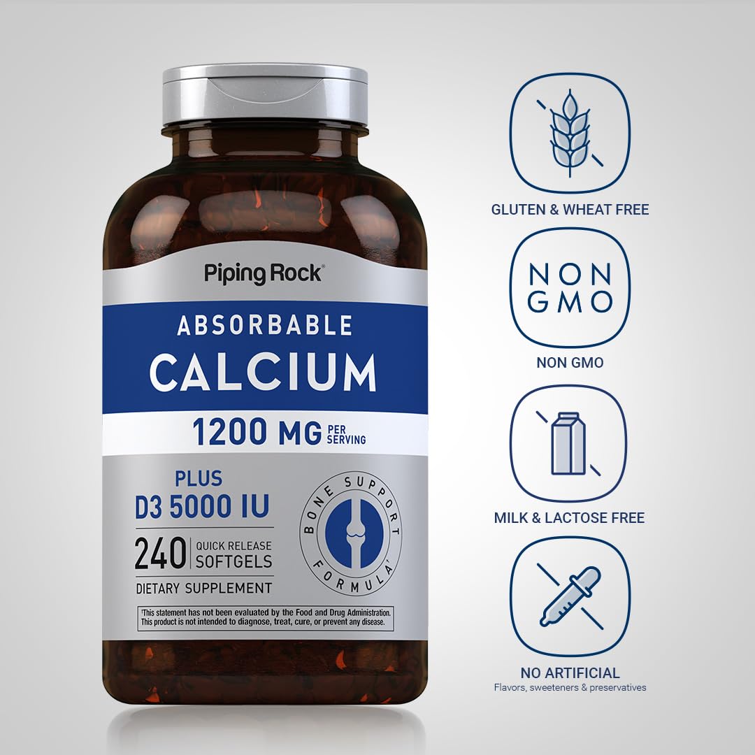 Piping Rock Calcium 1200 mg with Vitamin D softgel back view
