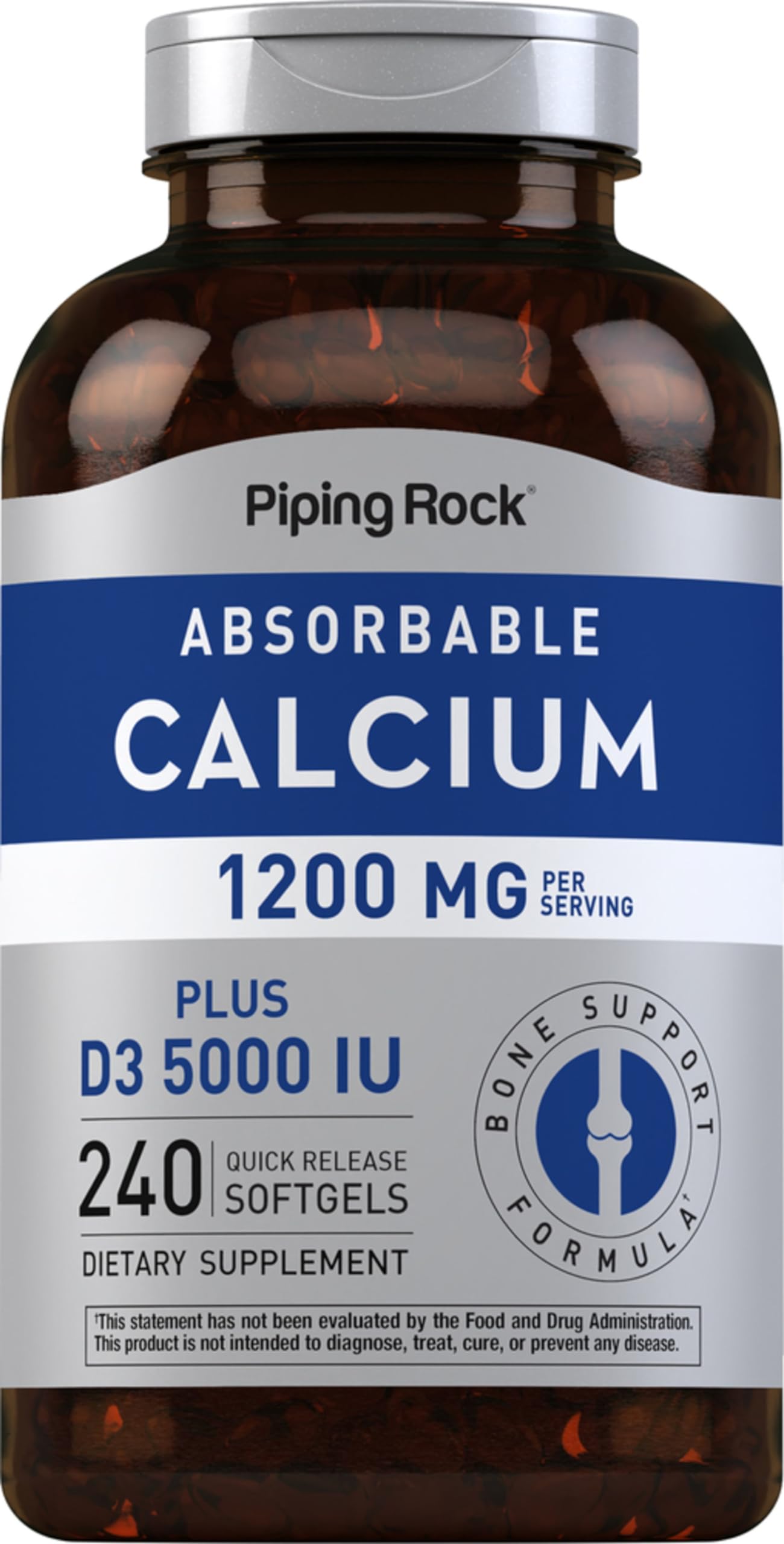 Piping Rock Calcium 1200 mg with Vitamin D softgel bottle front view