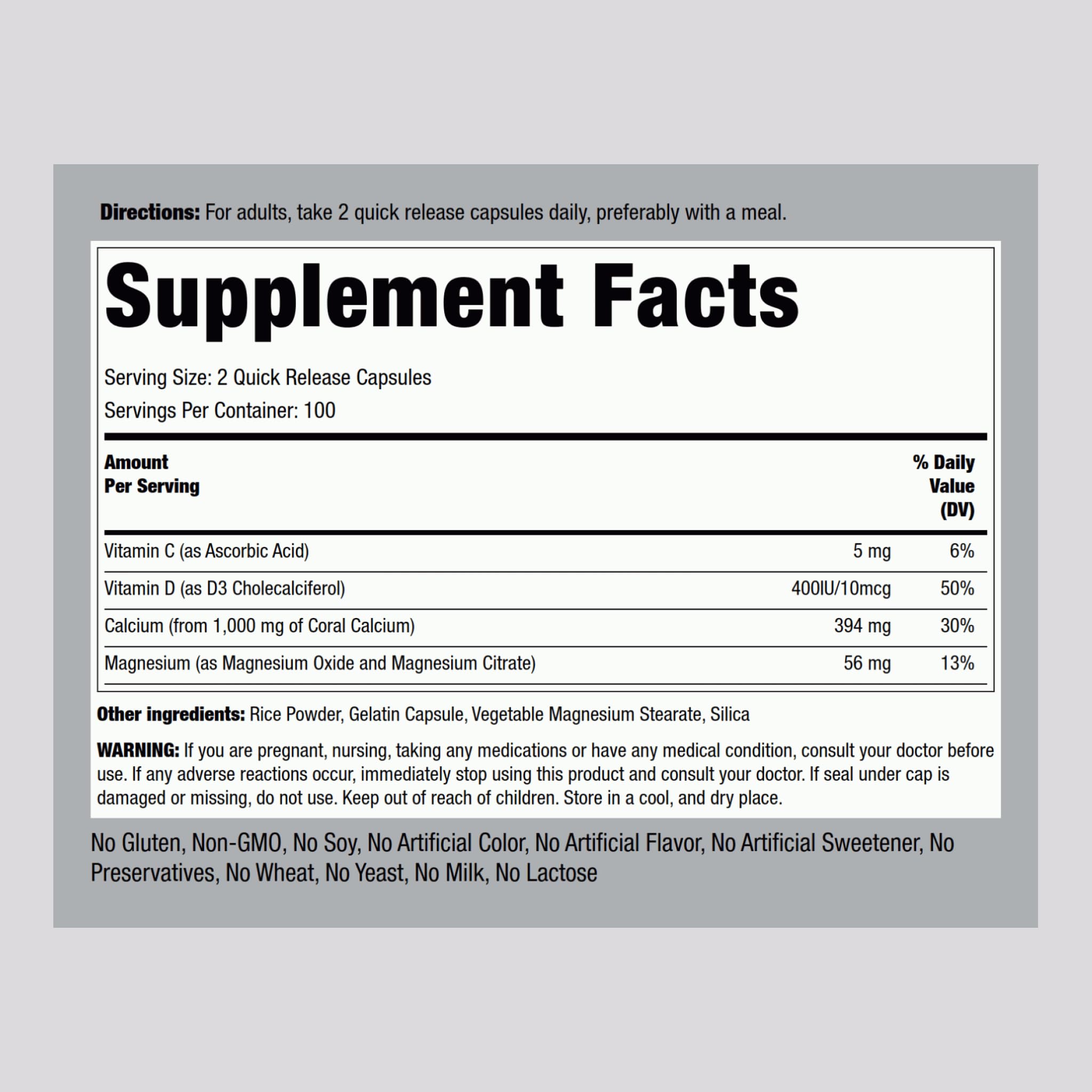 Piping Rock Calcium Supplement 1000mg side view