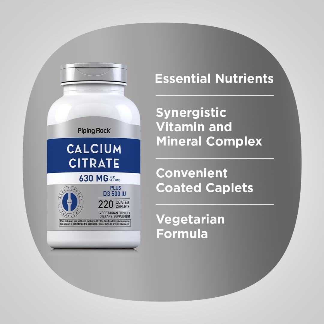 Piping Rock Calcium Supplement 457g caplets on a wooden surface