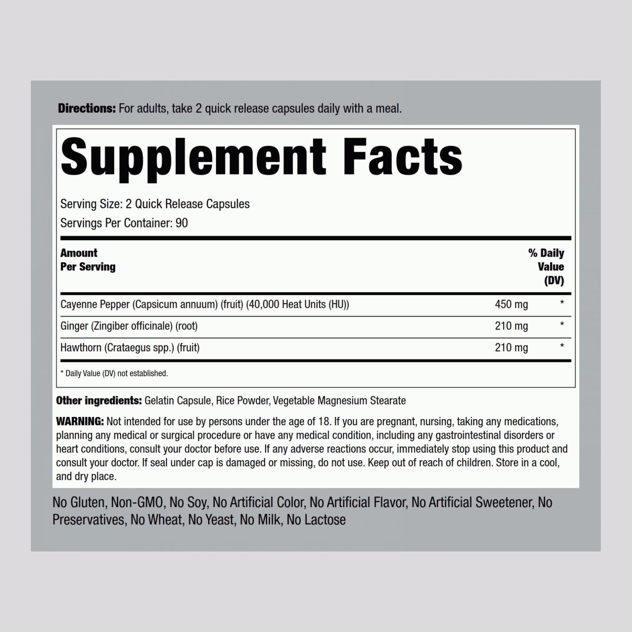 Piping Rock Cayenne Supplement 146g quick release capsules close-up