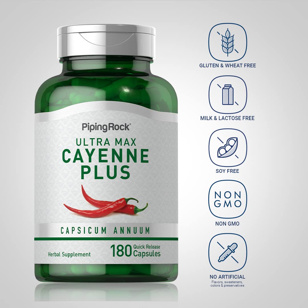 Piping Rock Cayenne Supplement 146g side view of bottle
