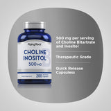 Piping Rock Choline Bitartrate & Inositol 500mg capsules on a wooden surface