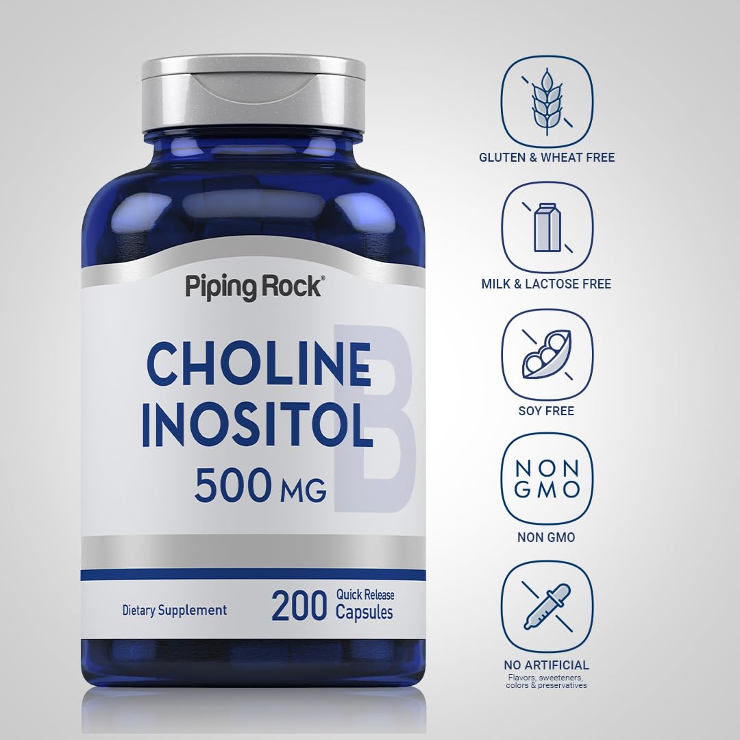 Piping Rock Choline Bitartrate & Inositol 500mg capsules with packaging
