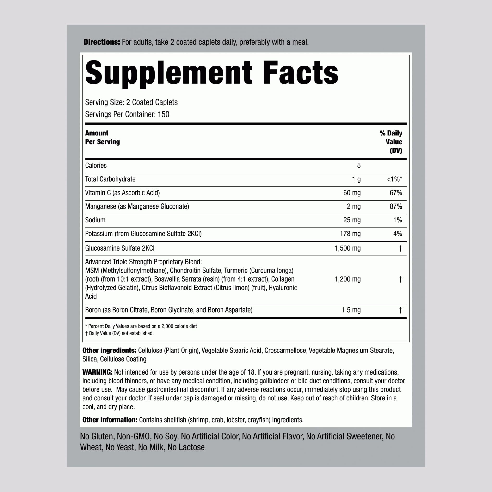 Piping Rock Chondroitin with Glucosamine 560g side view