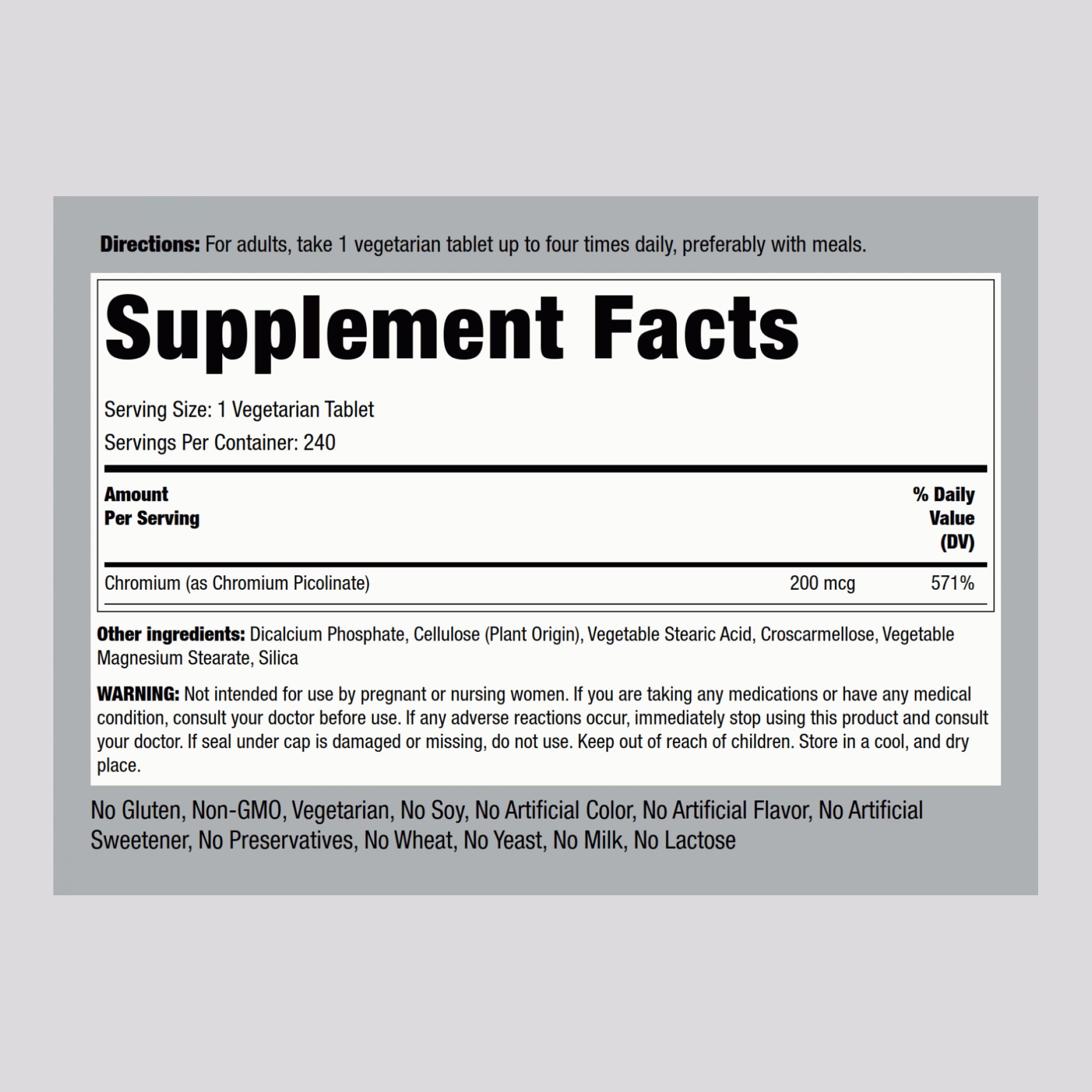Piping Rock Chromium High Potency 50g supplement side view