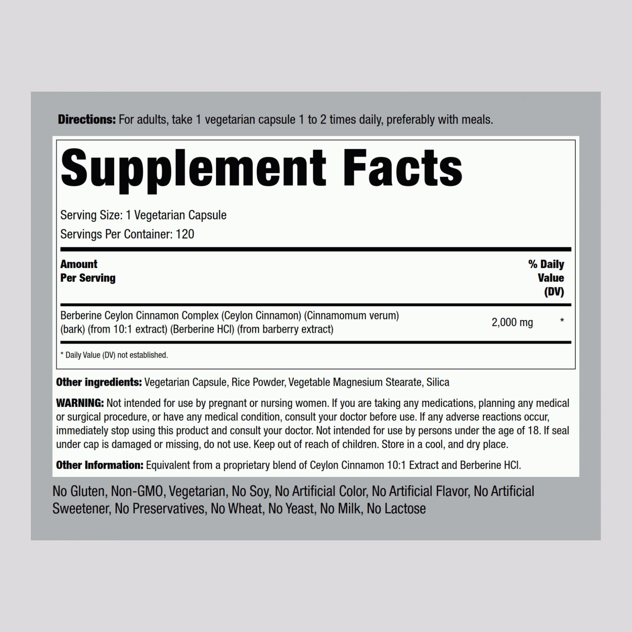 Piping Rock Cinnamon Supplement capsules close-up